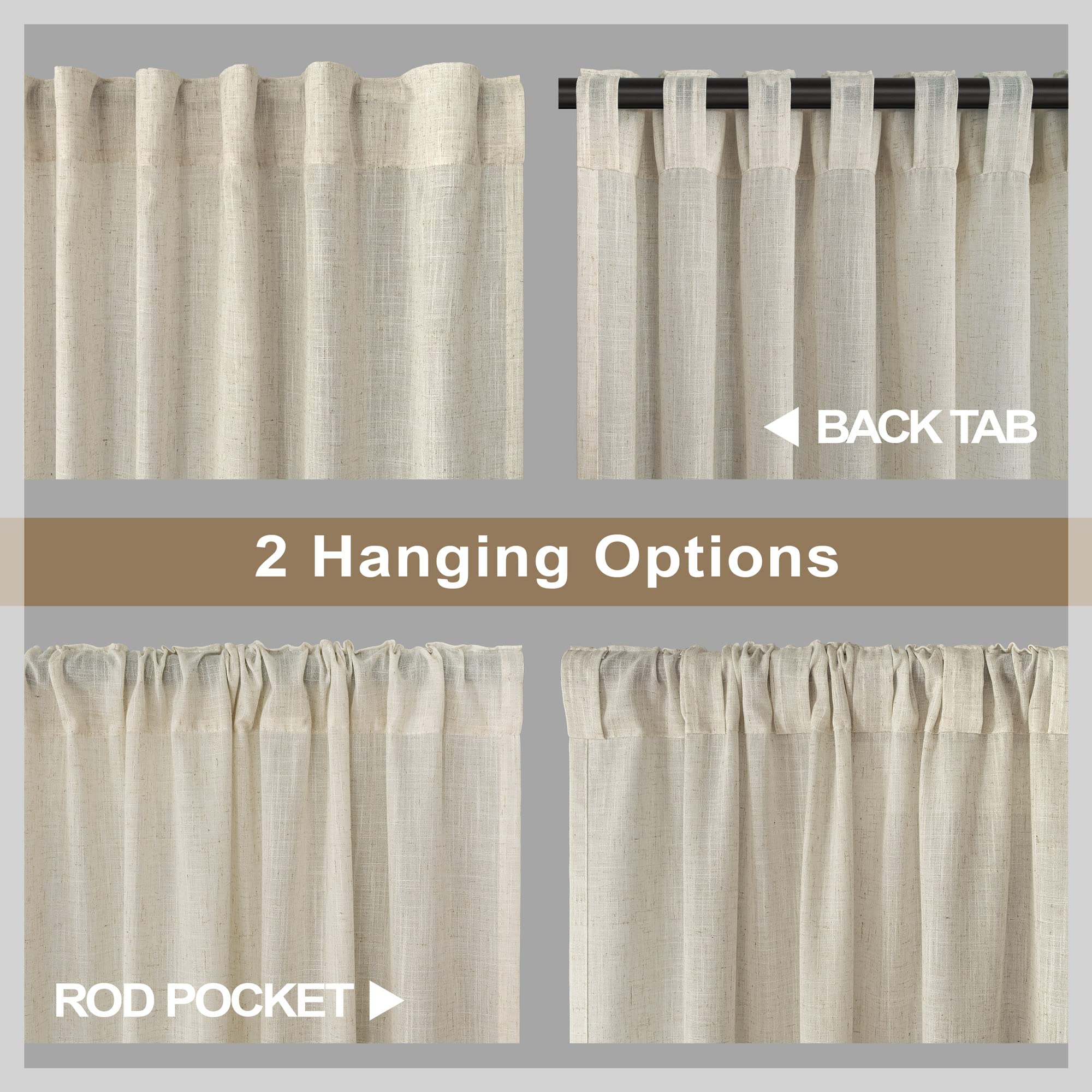 Beige Curtains 54 Inch Length For Childrens Room 2 Panel Pocket Back Tab Top Short Neutral Semi Sheer Linen Energy Efficient Cot