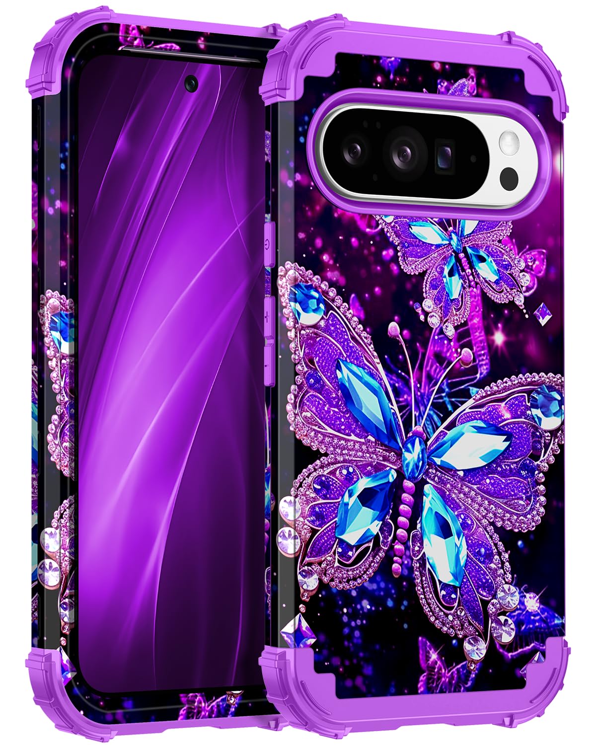 Miqala for Google Pixel 10 Pro XL Case,Glow in The Dark Three Layer Heavy Duty Shockproof Full Body Protection Hard Plastic Bump