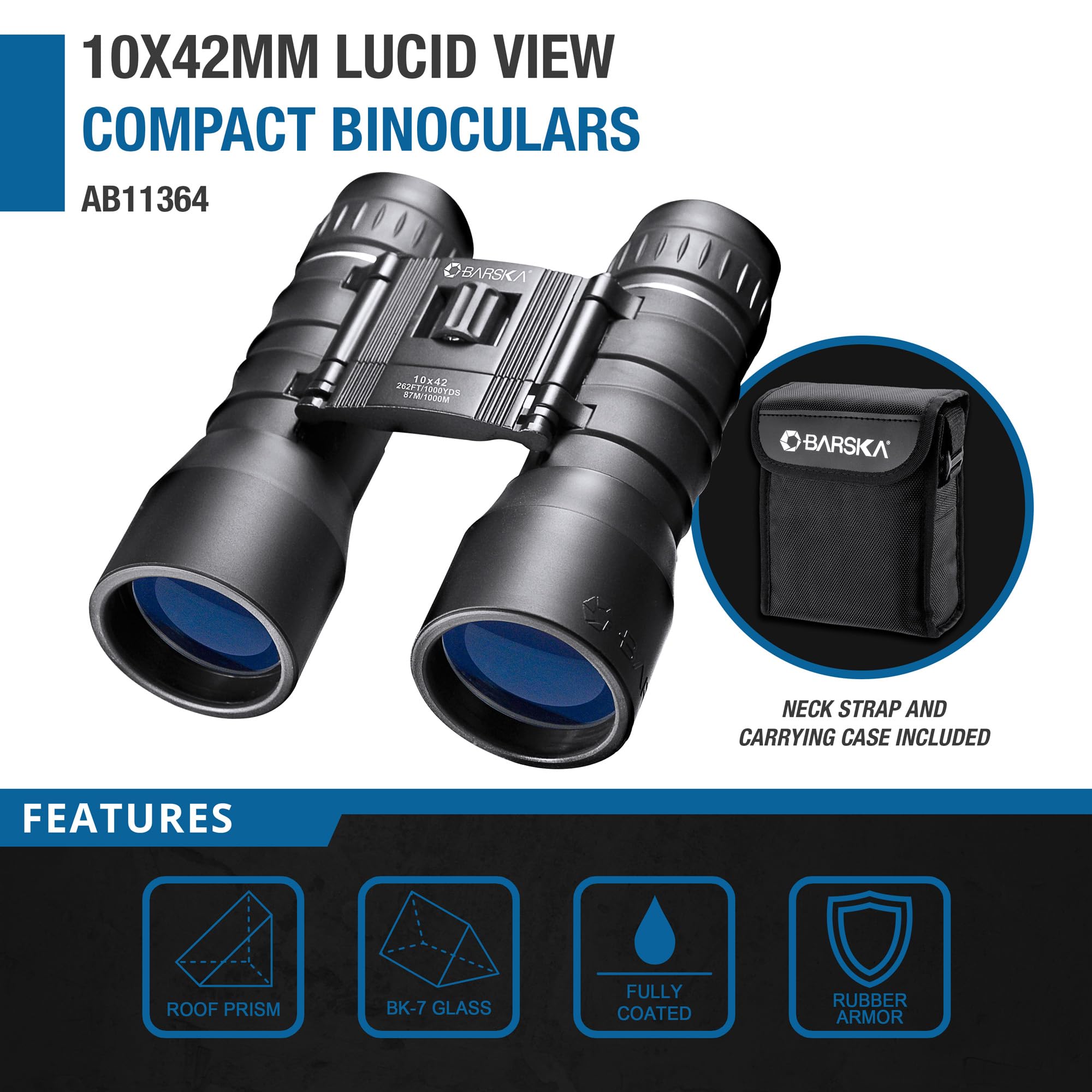 Barska 10X42 Lucid View Compact Binoculars , Black
