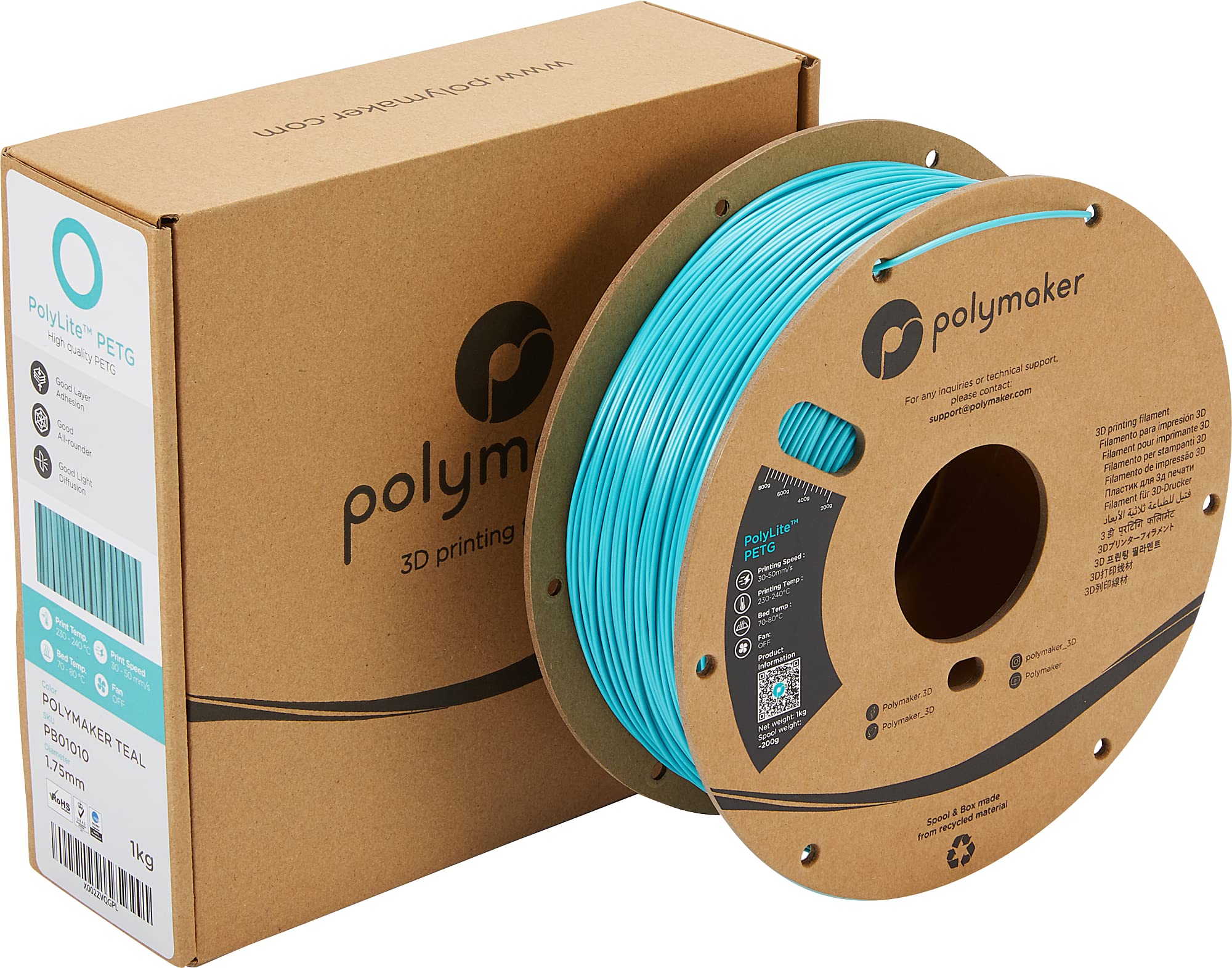 Polymaker Petg Filament 1.75Mm, 1Kg Strong Petg 3D Printer Filament Teal   Polylite Petg Cyan 3D Printing Filament 1.75Mm Turquo