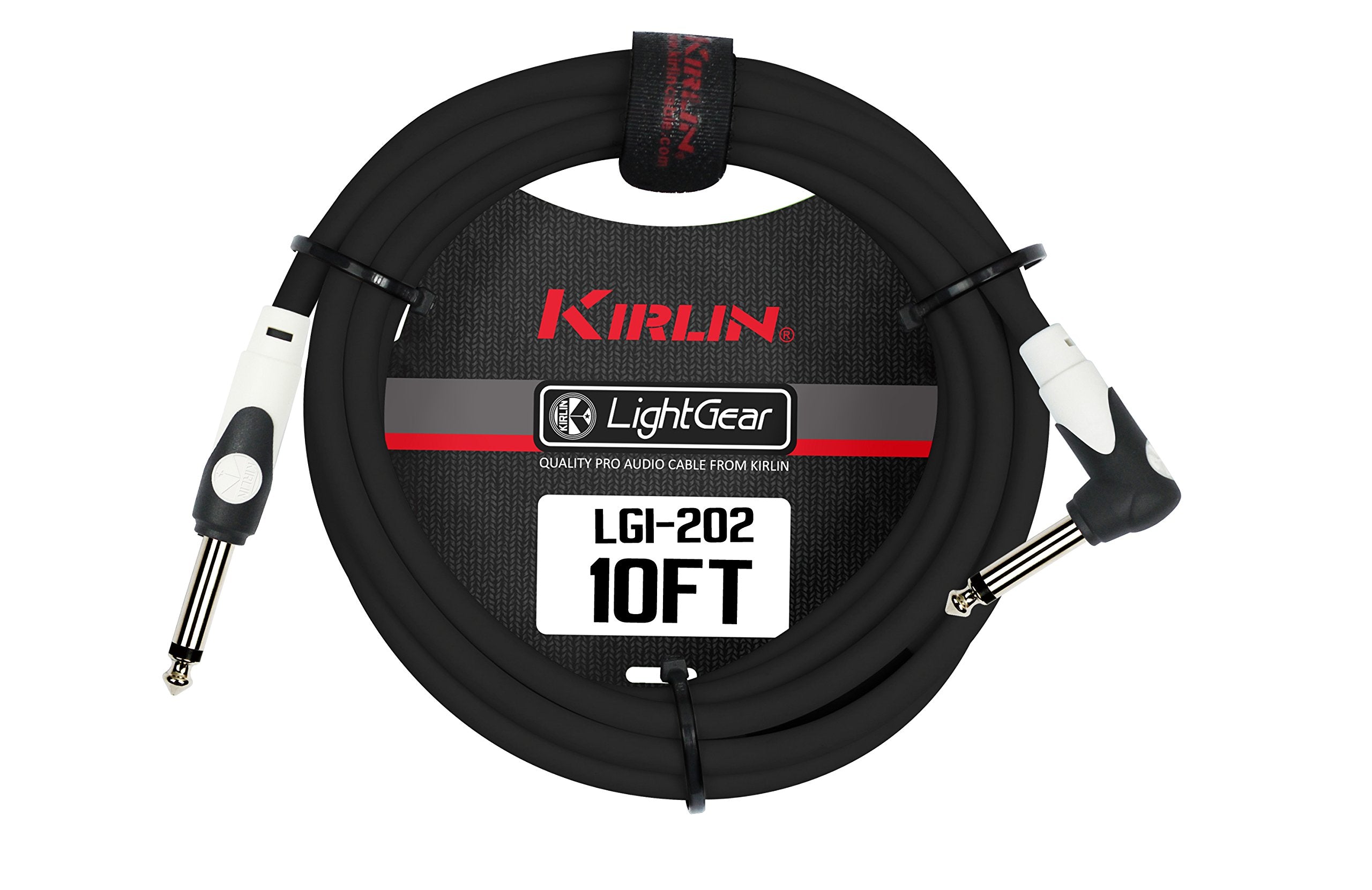 Kirlin Cable Lgi 202 10/Bk 10 Feet Straight To Right Angle 1/4 Inch Plug Lightgear Instrument Cable With Black Pvc Jacket