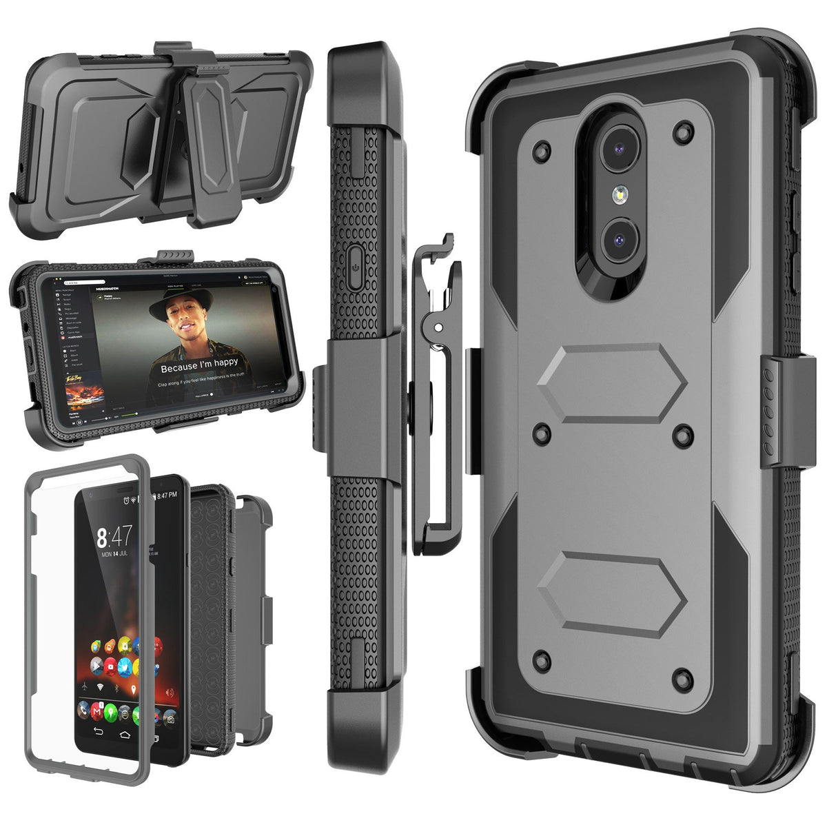Lg Stylo 4 Case, Lg Q Stylus Holster Clip, Njjex [Nbeck] Shockproof Heavy Duty Built In Screen Protector Rugged Locking Swivel B
