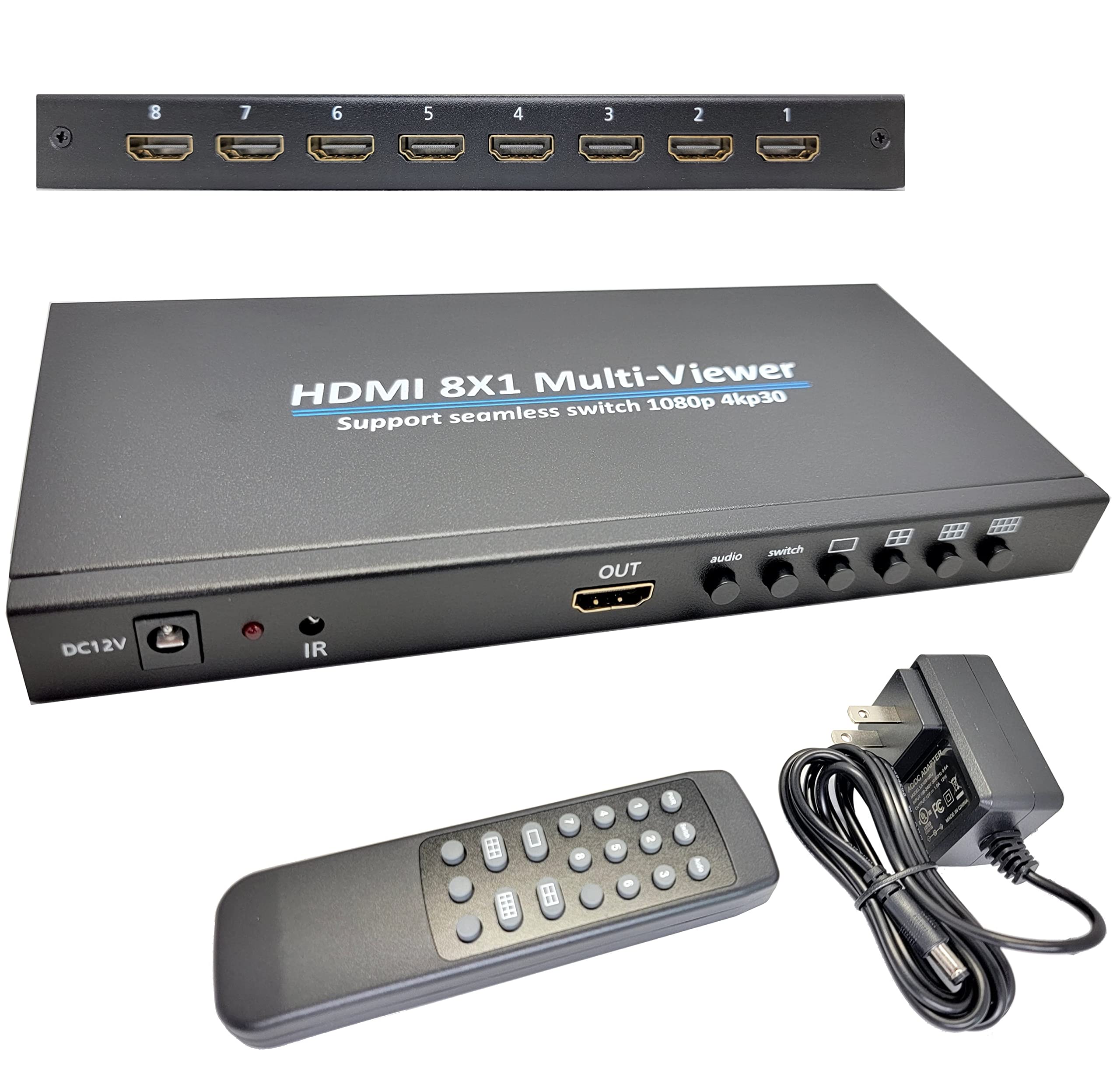 YOTOCAP HDMI 8x1 Quad Multi-Viewer Seamless Switch 1080p 4K@30Hz 6 Viewing Modes Multi HDMI Viewer 8 in 1 Out HDMI Switch 8 Port