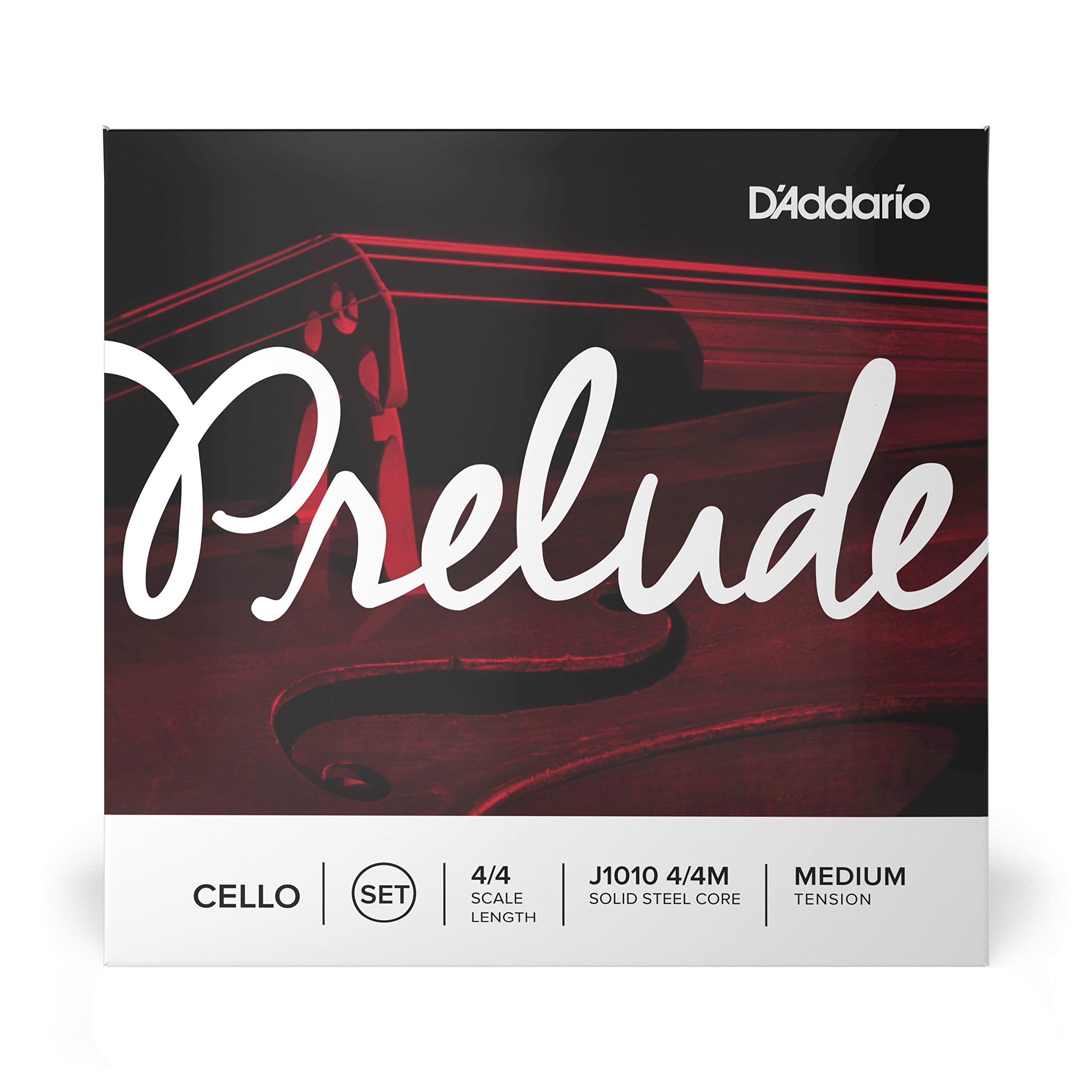 D'Addario J1010 Prelude Cello String Set, 4/4 Scale Medium Tension (1 Set)  Solid Steel Core, Warm Tone, Economical, Durable   E
