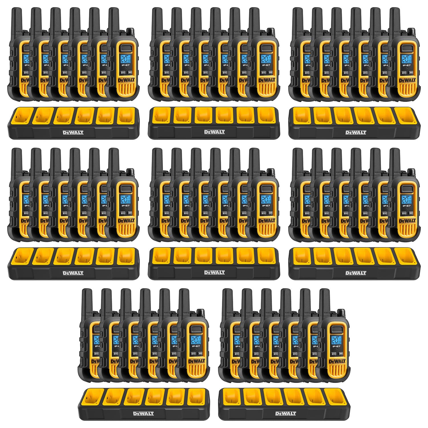 Dewalt Dxfrs300 1 Watt Heavy Duty Walkie Talkies   Waterproof, Shock Resistant, Long Range & Rechargeable Two Way Radio With Vox (48 Pack W/ 8X Gang Chargers) (8Dxfrs300 Bch6)