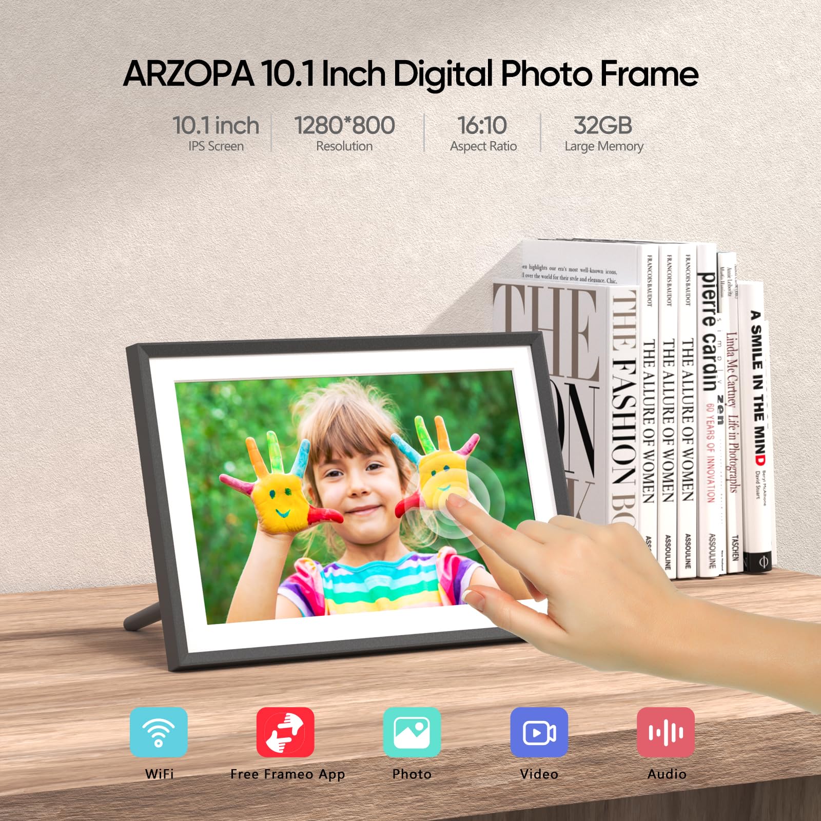 Arzopa Frameo Digital Picture Frame 10.1 Inch Smart Wifi Digital Photo Frame 32Gb With 1280X800 Ips Touch Screen, Auto Rotate An