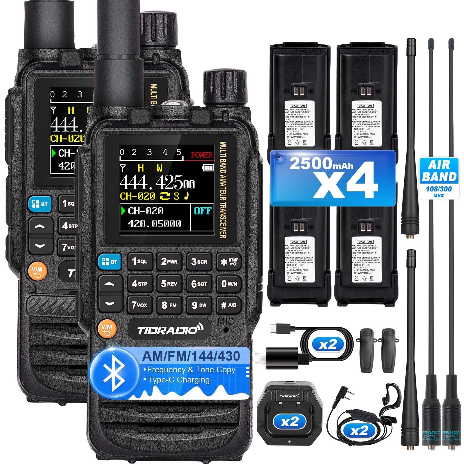 Tidradio Td H3 Gmrs Radio,Type C & Wireless Programming(4Pcs Batteries),8 Band Long Range Walkie Talkies Rechargeable Handheld F