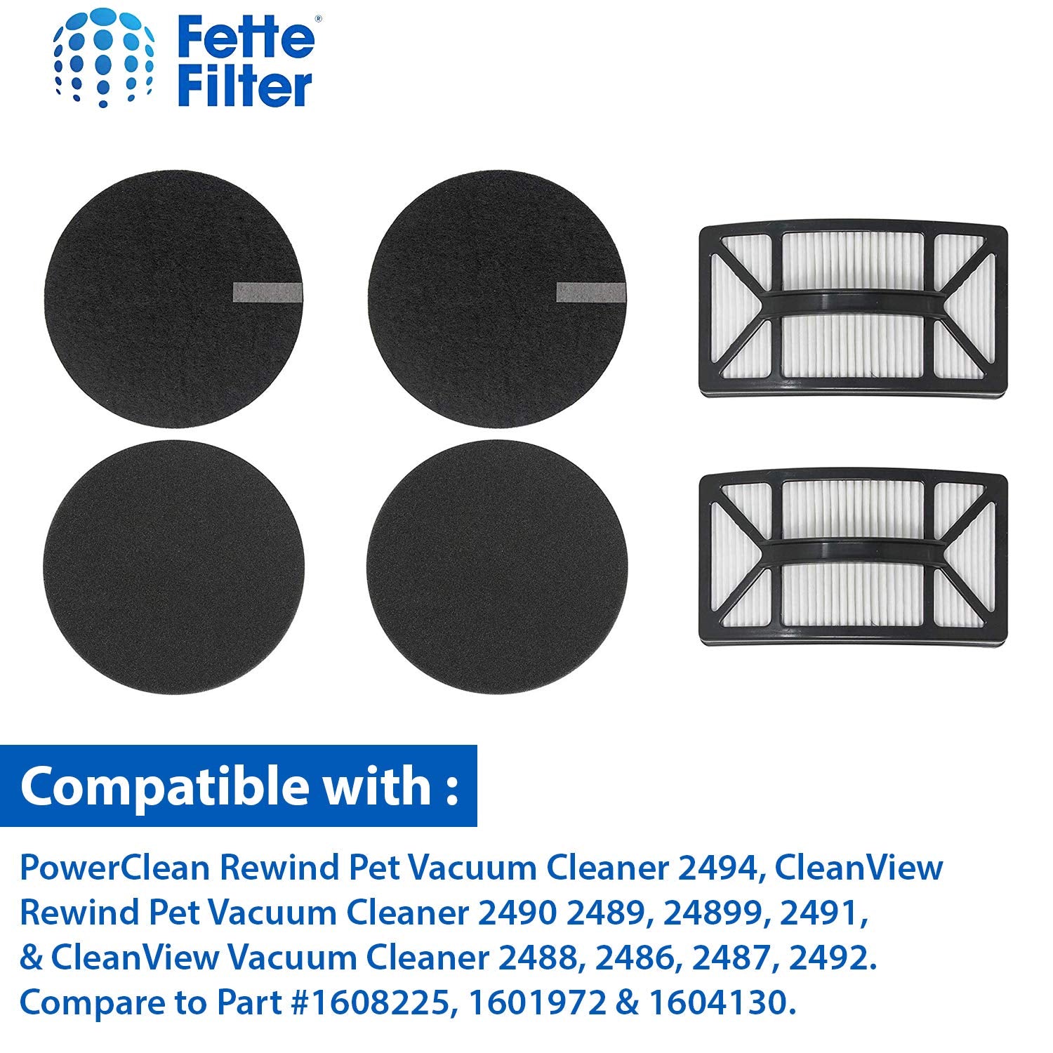 Fette Filter   Vacuum Filter Compatible With Bissell Rewind Pet Vacuum. Compare To Part # 1608225, 1601972 & 1604130. Combo Pack