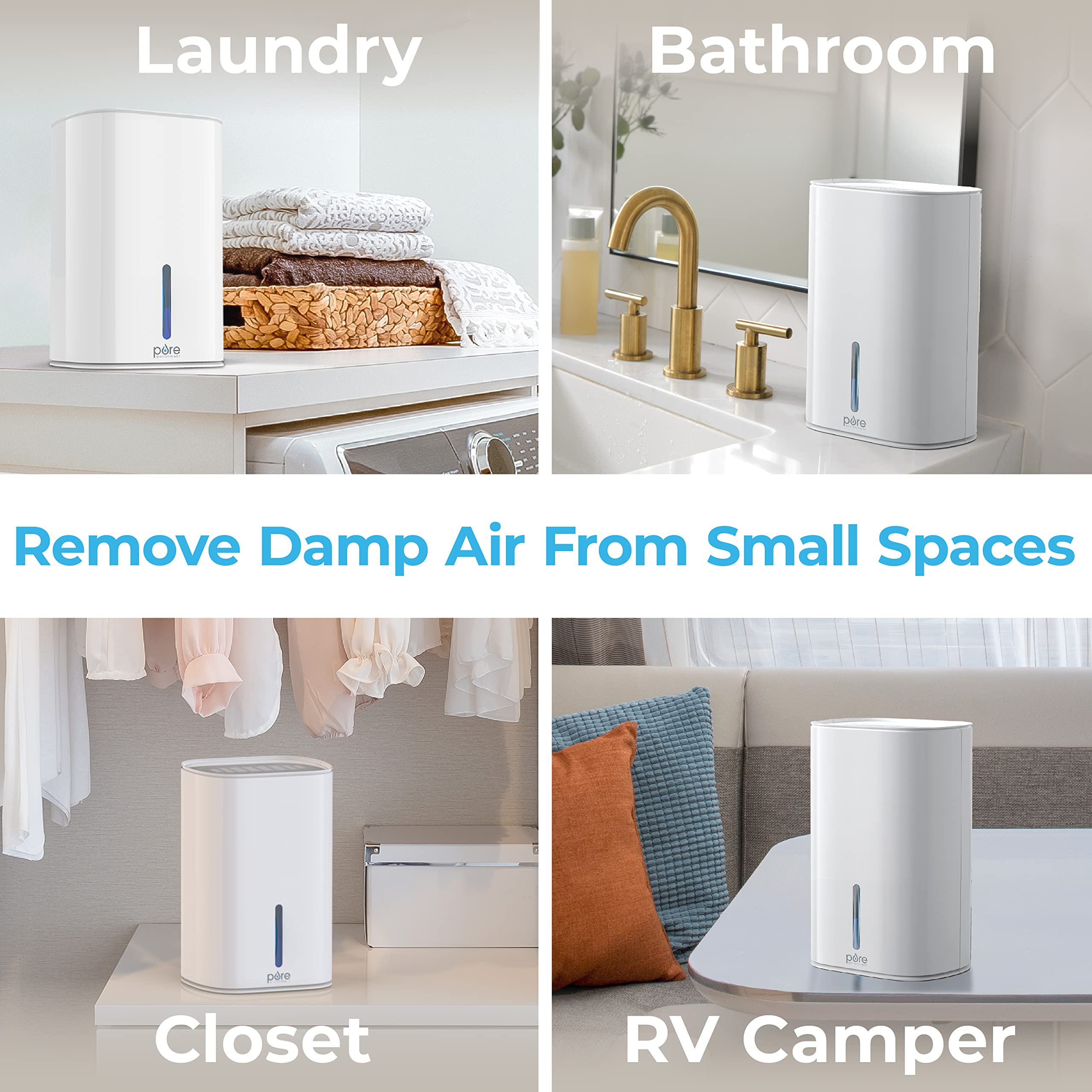 Pure Enrichment Puredry Mini Dehumidifier   27Oz Compact Water Tank Eliminates 300Ml/Day Of Excess Moisture From Closets, Bathro