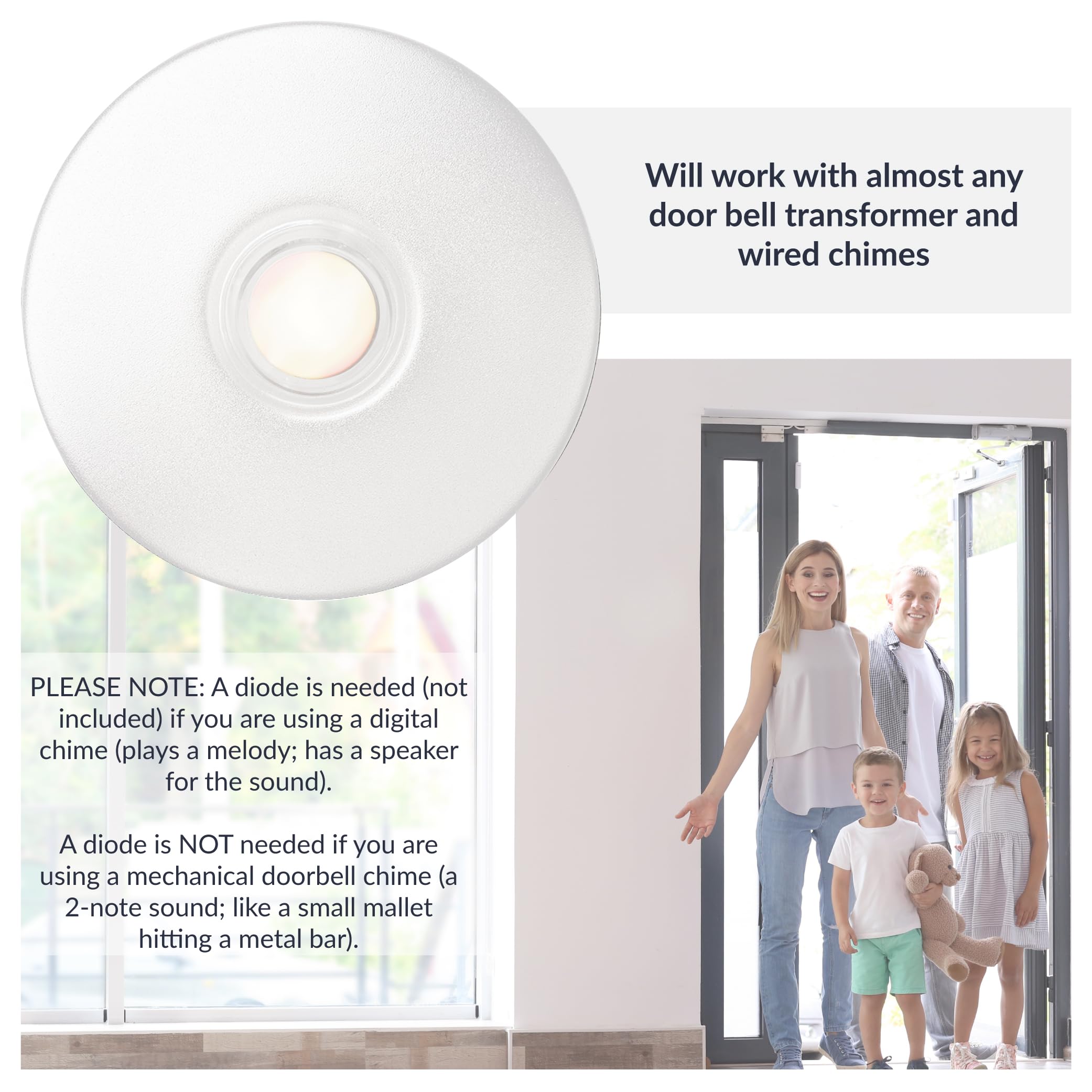 Newhouse Hardware Lighted Round Door Chime Button White Wh5Wl, White Doorbell Button For Refits Or Home Improvement, Wired Doorb