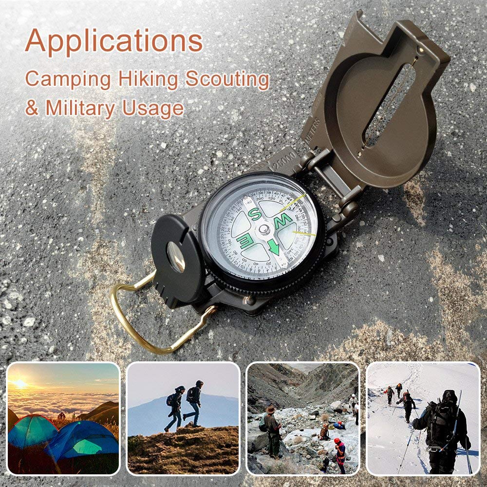 Vanvene Multifunctional Military Compass, Amy Green, Waterproof And Shakeproof, Compass For Outdoor, Camping, Hiking, Military U
