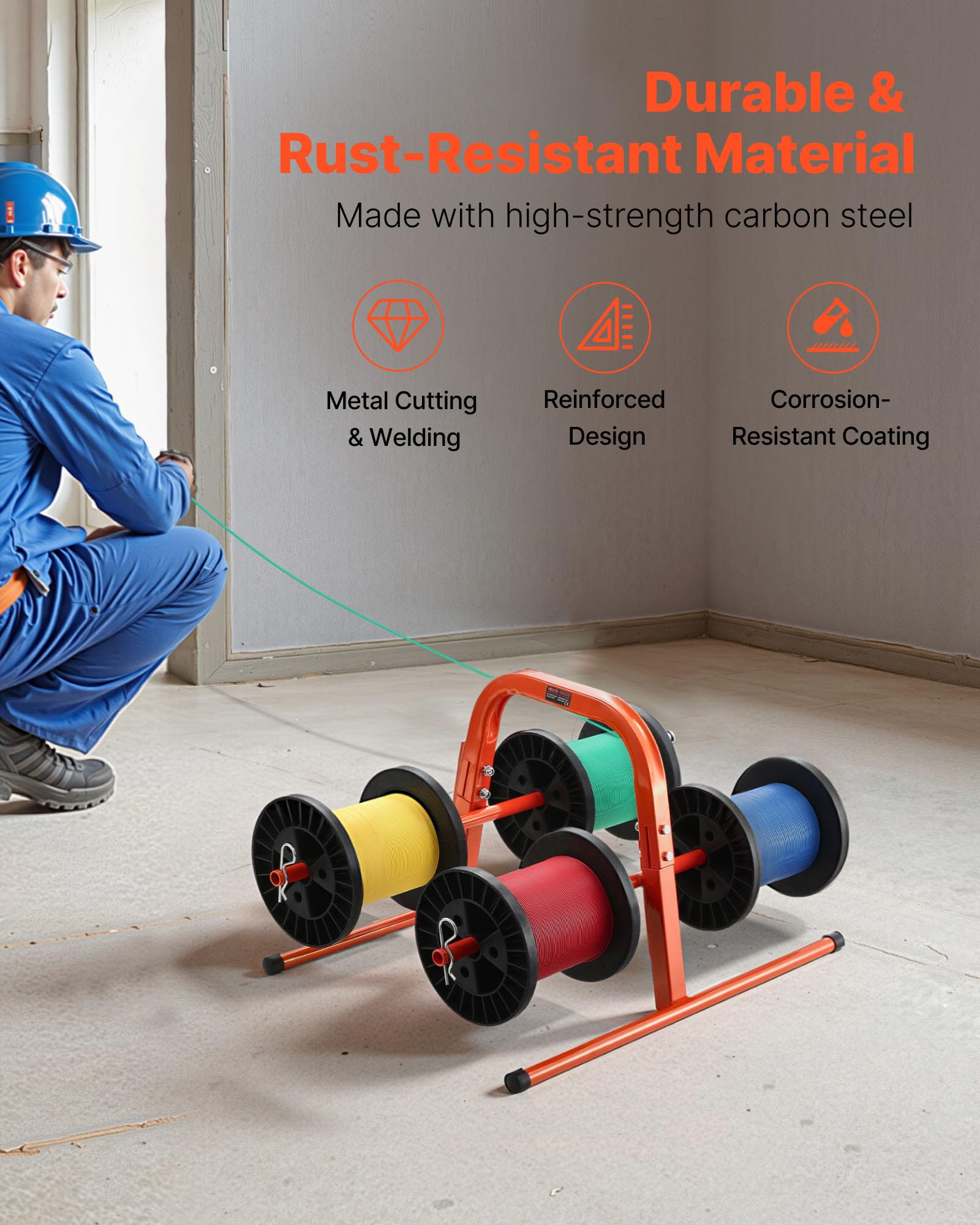 Vevor Wire Spool Rack, 100 Lbs Capacity, Smart Hand Caddy, Heavy-Duty Steel Wire Dispenser Holder For Up To 8 Spools, Max 9.45 I