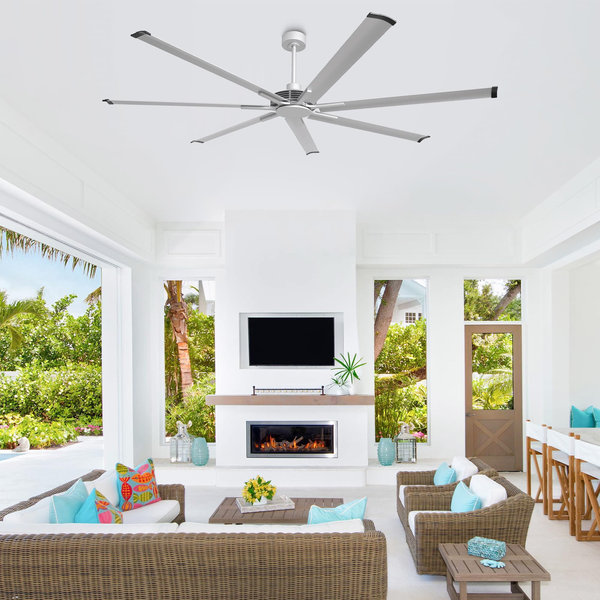 84 Inch Ceiling Fans Without Lights, Silver Industrial Large Ceiling Fan No Light For Bedroom Living Room Shop Garage Indoor Out