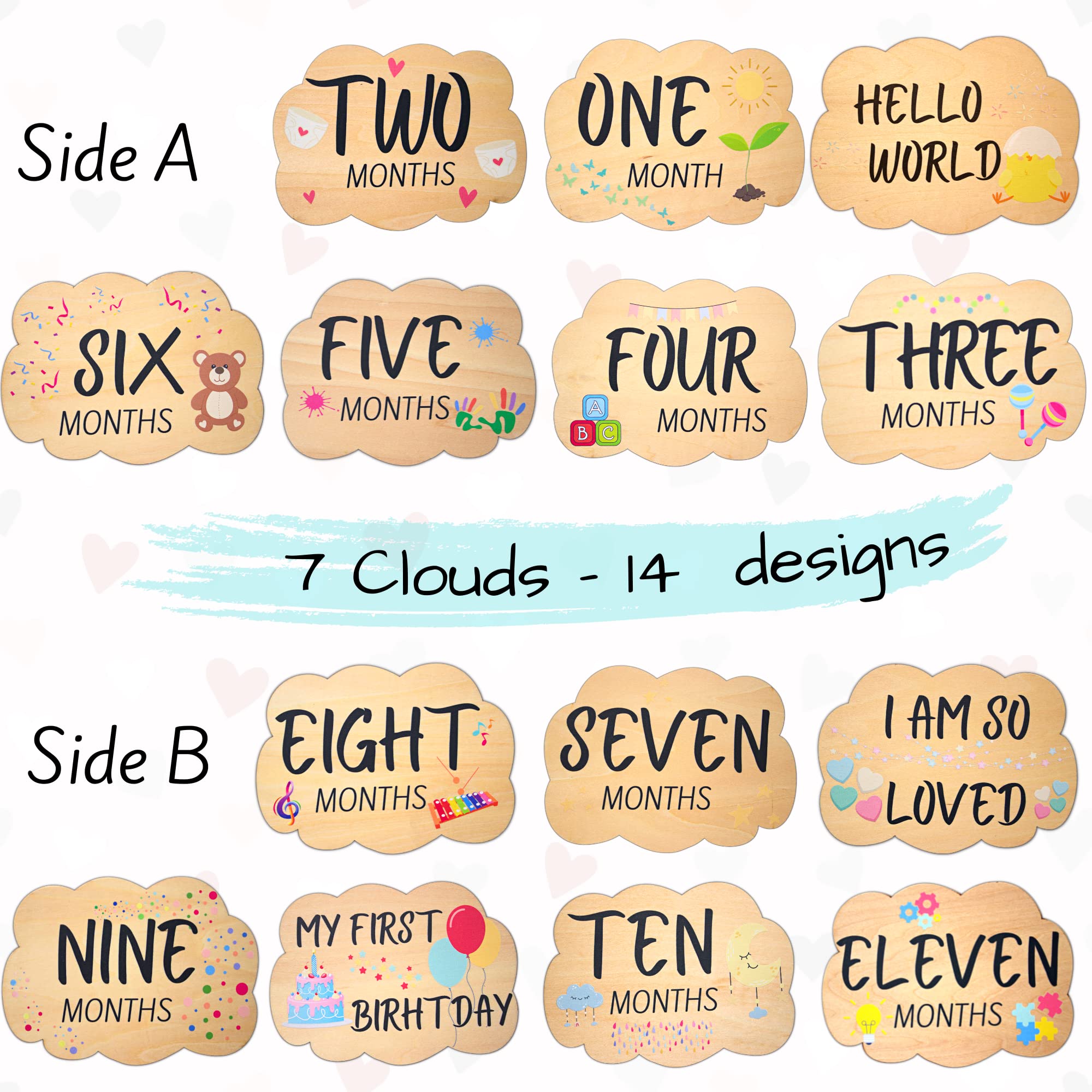 Heart'S Sign 14 Designs Xl Monthly Baby Milestone Cards | Newborn Gift Set | Baby Monthly Milestones