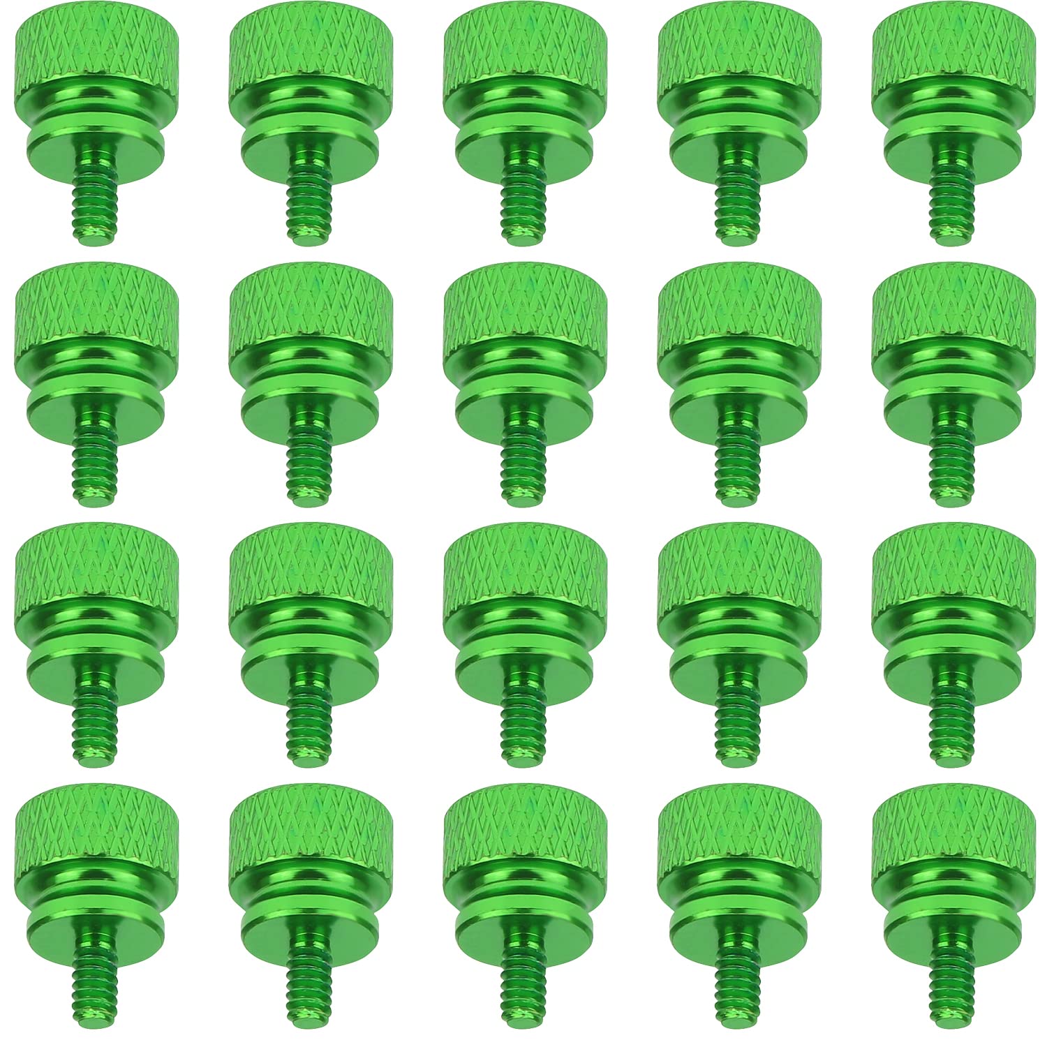 Helifouner 20 Pieces 6 32 Thread, Green Color Anodized Aluminum Computer Case Thumbscrews, Thumb Screws For Computer Case/Cover/