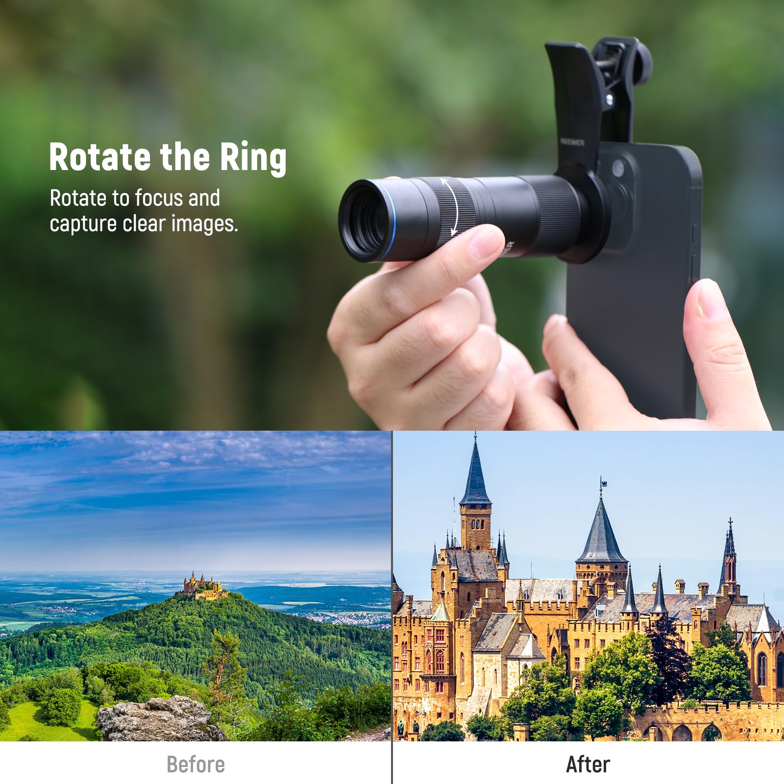 Neewer 400Mm Telephoto Phone Camera Lens With 17Mm Threaded Lens Clip, 70Cm Minimal Macro Focus Distance, Shot On 2X Zoom, For B