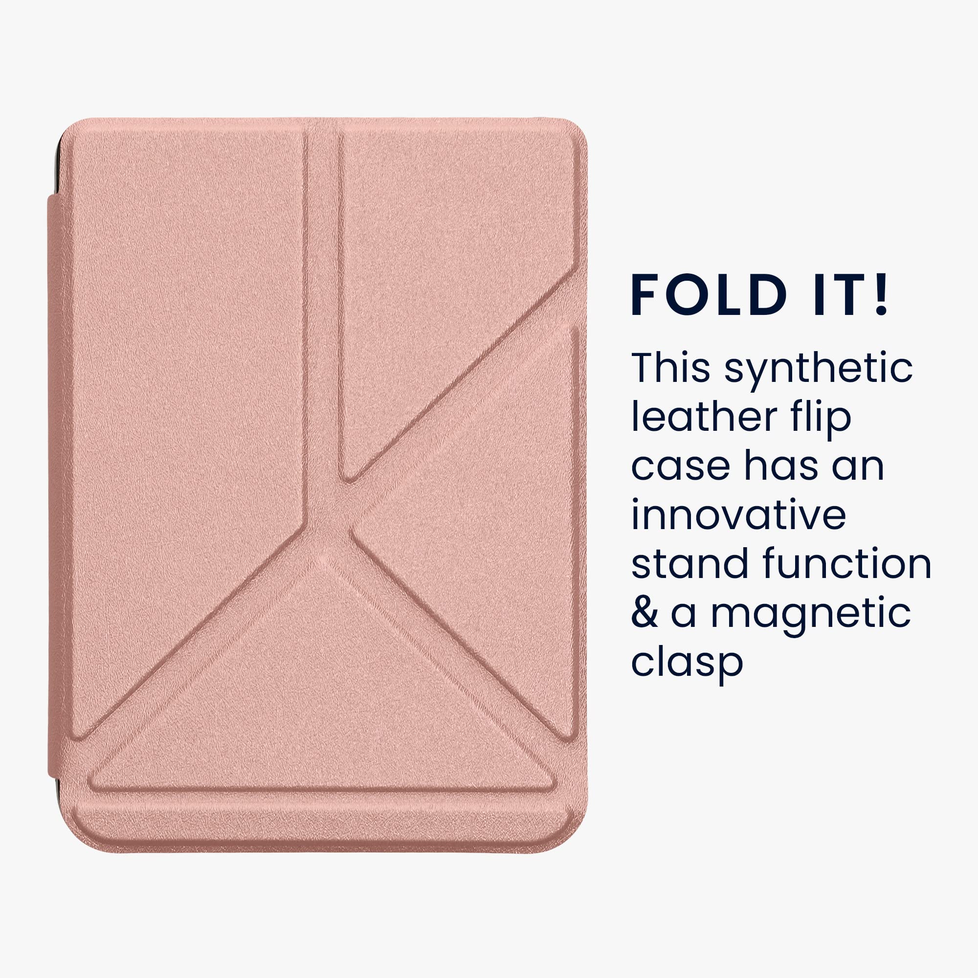 Kwmobile Origami Case Compatible With Kobo Clara 2E / Tolino Shine 4 Case   Slim Pu Leather Cover With Stand   Rose Gold