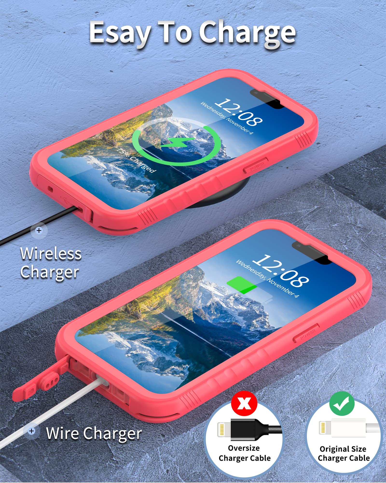 SPORTLINK iPhone 13 Waterproof Shockproof Full Body Protective Case 6.1 Inch Pink