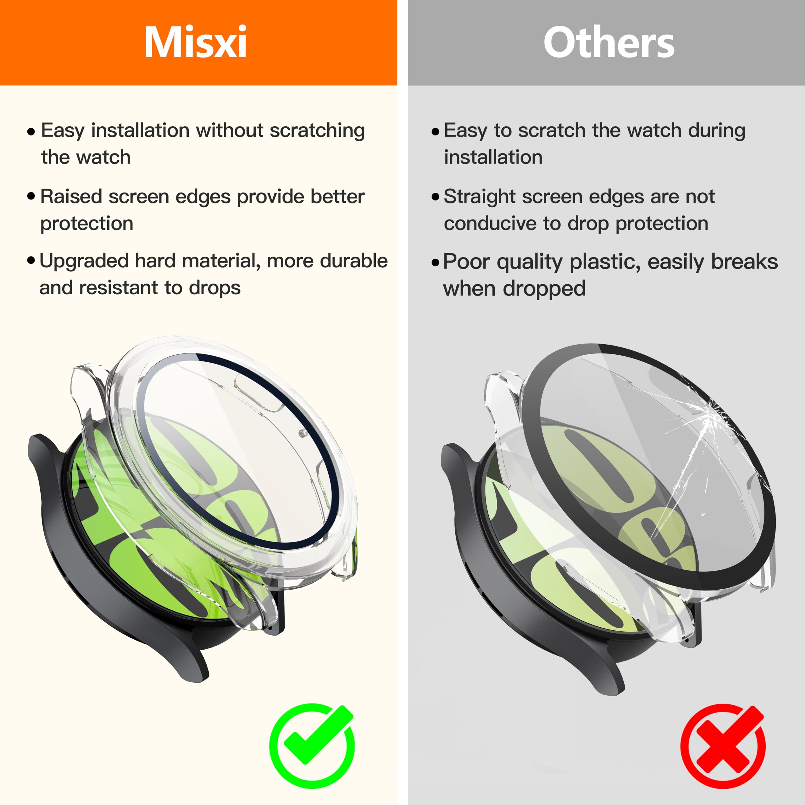 Misxi 2 Pack Hard Pc Screen Protector Case With Tempered Glass, Compatible For Samsung Galaxy Watch 6 44Mm, Ultra Thin Scratch R