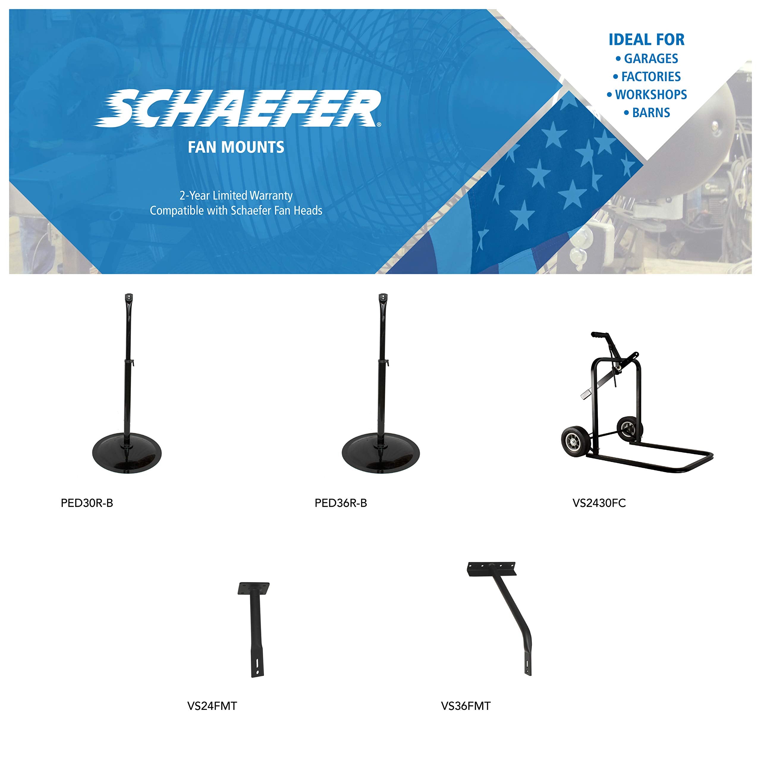 Schaefer Vs36Fmt 18' Ceiling Fan T Shape Mount For 20' To 36' Fans, Black