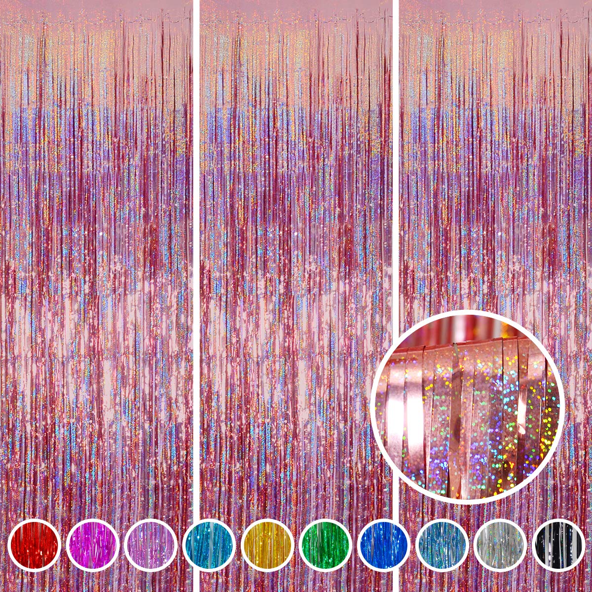 Foil Fringe Curtains Party Decorations   Melsan 3 Pack 3.2 X 8.2 Ft Tinsel Curtain Party Photo Backdrop For Birthday Party Baby 