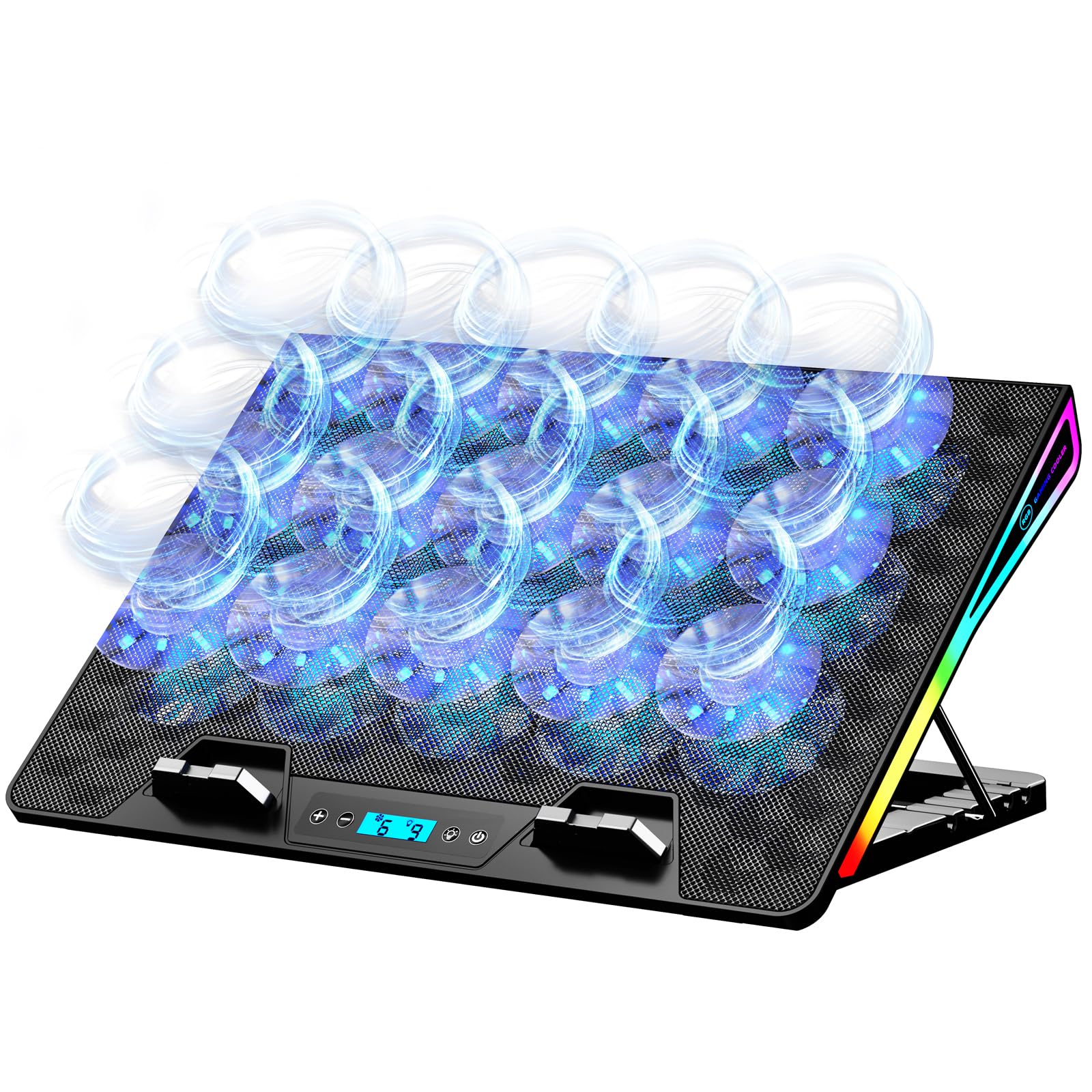Aicheson Laptop Cooling Pad, 15 Powerful Cooling Fans, Gaming Laptop Cooler With Rgb Lights For 15 17.3 Inch Pc Computers