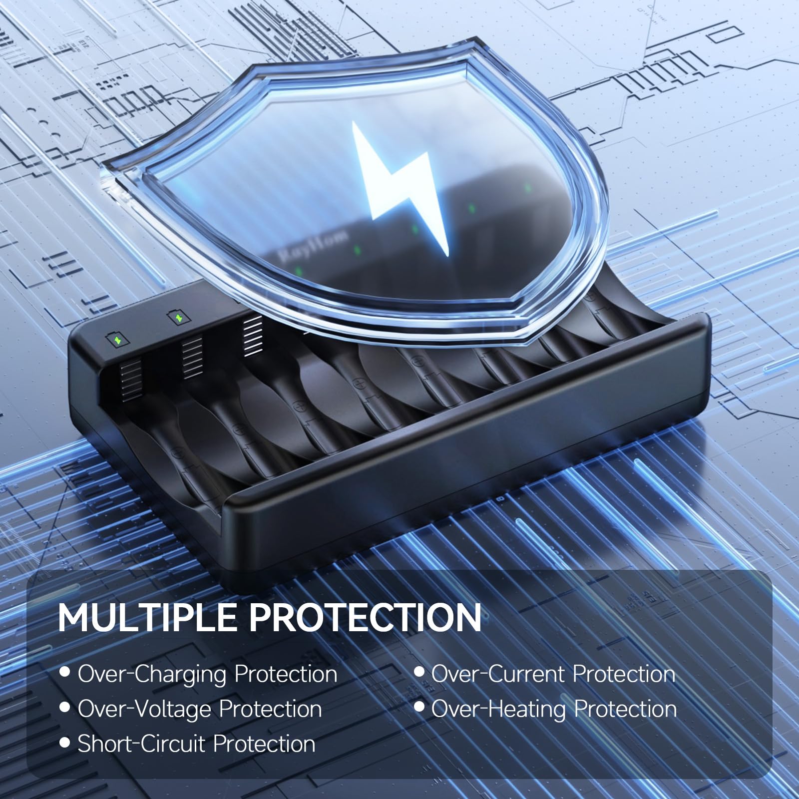 Rayhom Aa Aaa Battery Charger 2 Pack   8 Bay Smart Individual Charger For Ni Mh Ni Cd Rechargeable Batteries