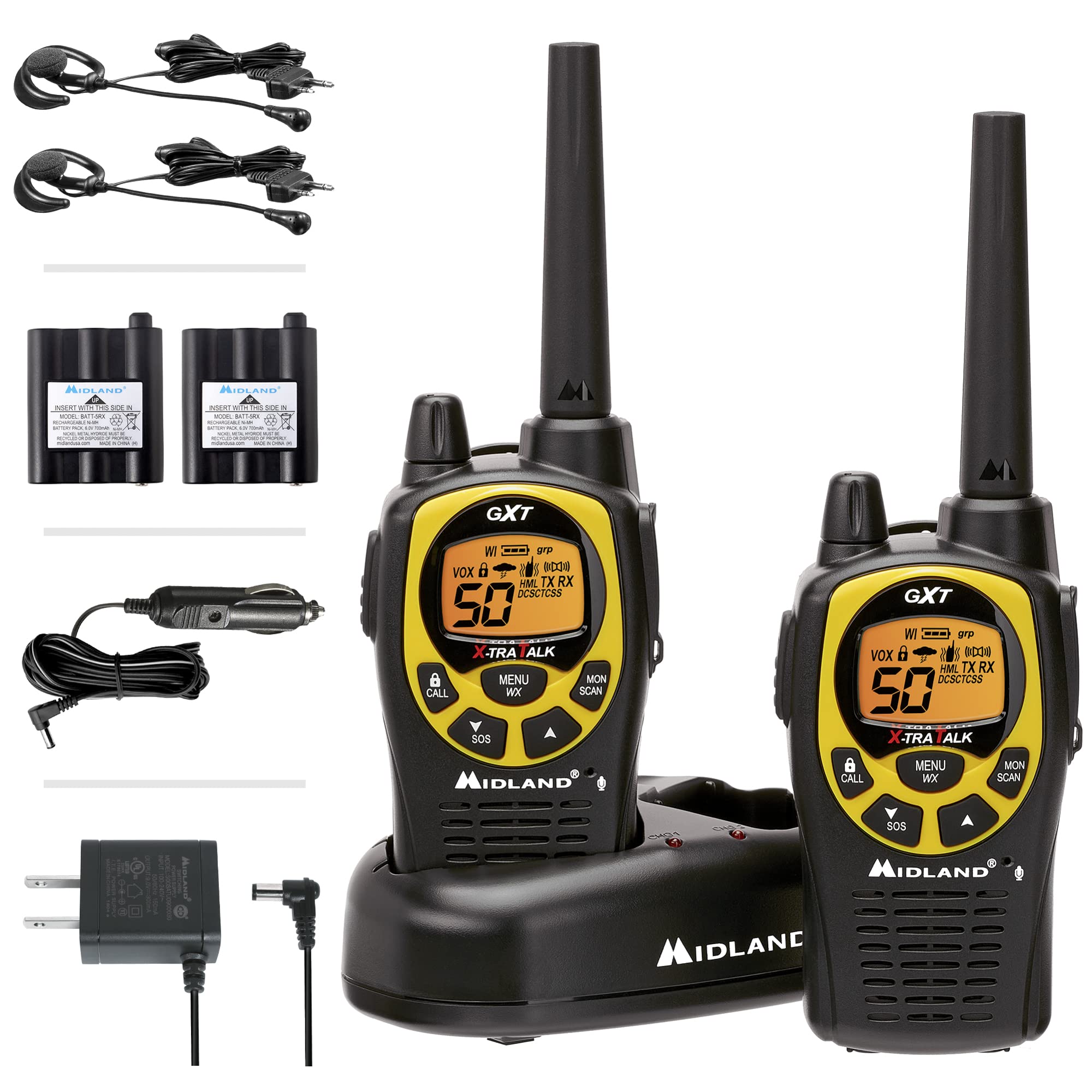 Midland 50 Channel Gmrs Two Way Radio   Long Range Walkie Talkie With 142 Privacy Codes, Sos Siren, And Noaa Weather Alerts And Weather Scan (Black/Yellow, Pair Pack)