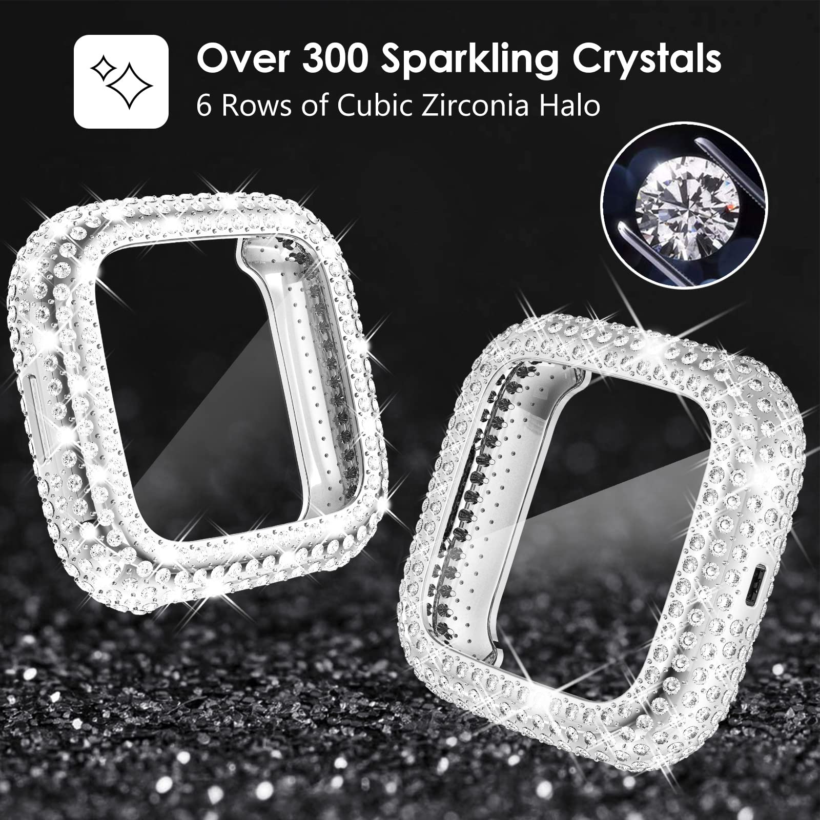 Chanchy 4 Pack Bling Case Compatible With Fitbit Versa 2 Case Screen Protector, Over 200 Crystal Soft Tpu Full Protective Case C