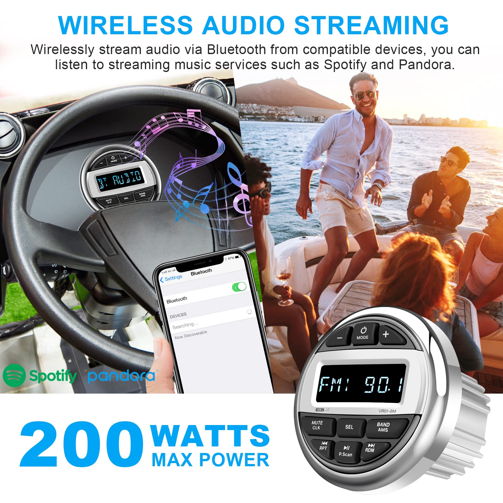 Bluetooth Marine Boat Radio Receiver: Waterproof Marine Gauge Stereo System   Hd Lcd Display Am Fm Tuner Mp3 Aux In Usb Built In
