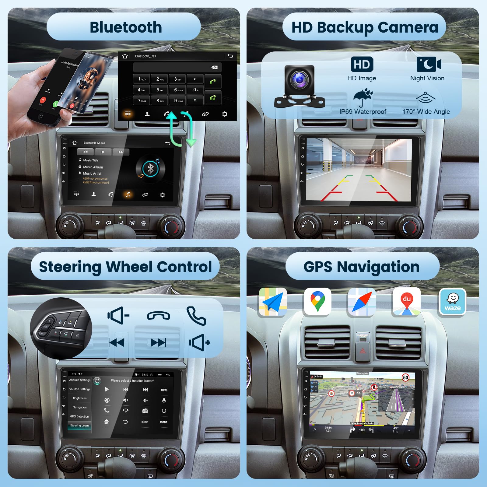 Android Car Stereo For Honda Crv 2007 2011 With Wireless Carplay/Android Auto With Wifi Gps Navigation, 9' Touchscreen Bluetooth Car Radio Support Usb Fm/Rds Backup Camera Steering Wheel Control