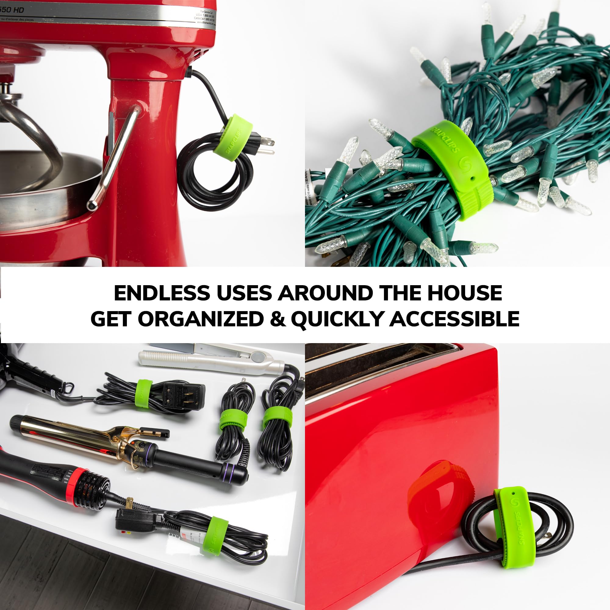 SnapClips Heavy Duty Extension Cord Organizer Straps Reusable Rubber Gray 6 Inch SF06202