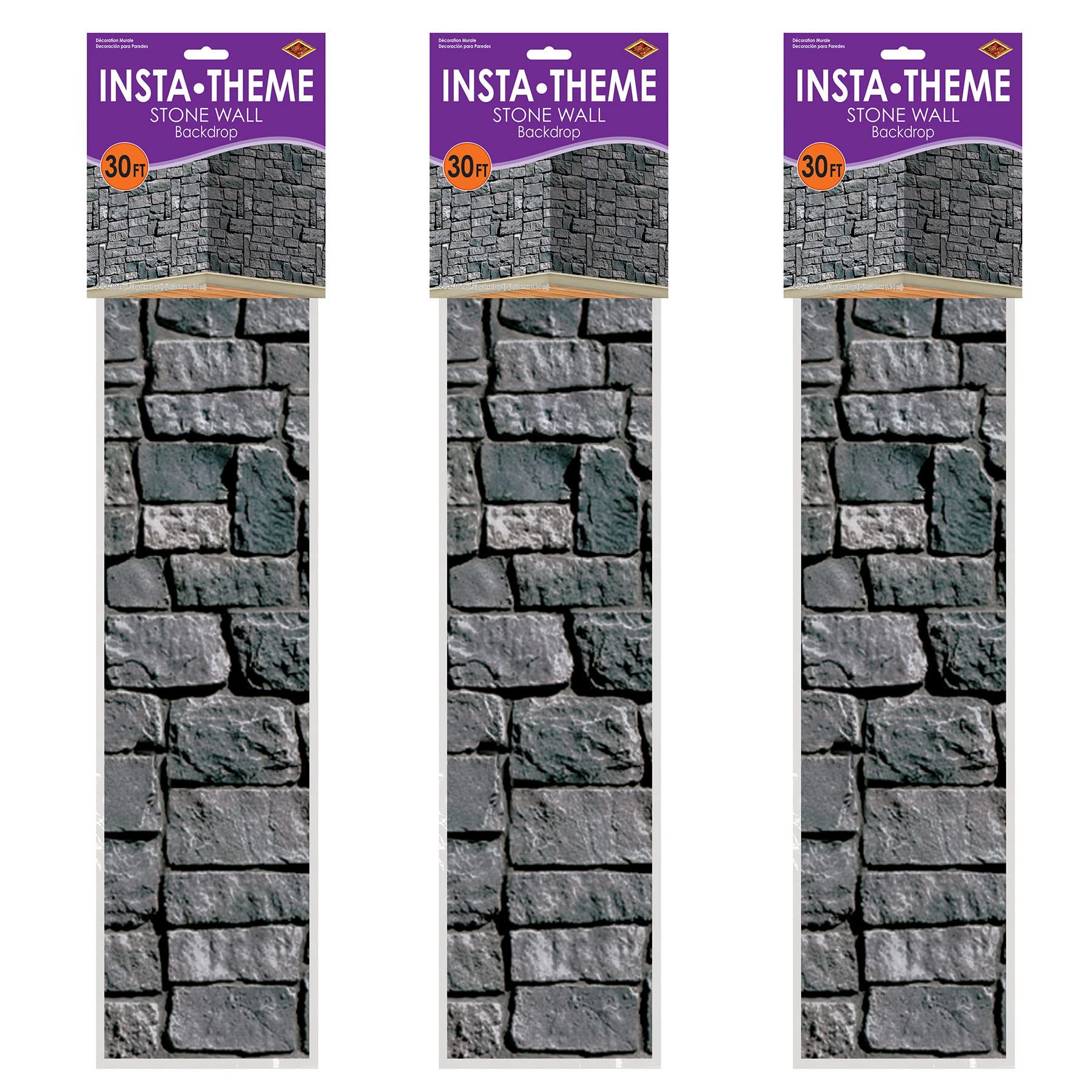 Beistle Brick Stone Wall Backdrops, 4 X 30, 3 Pack   Medieval Party Decorations, Medieval Decor Background, Photo Backdrop, Easy
