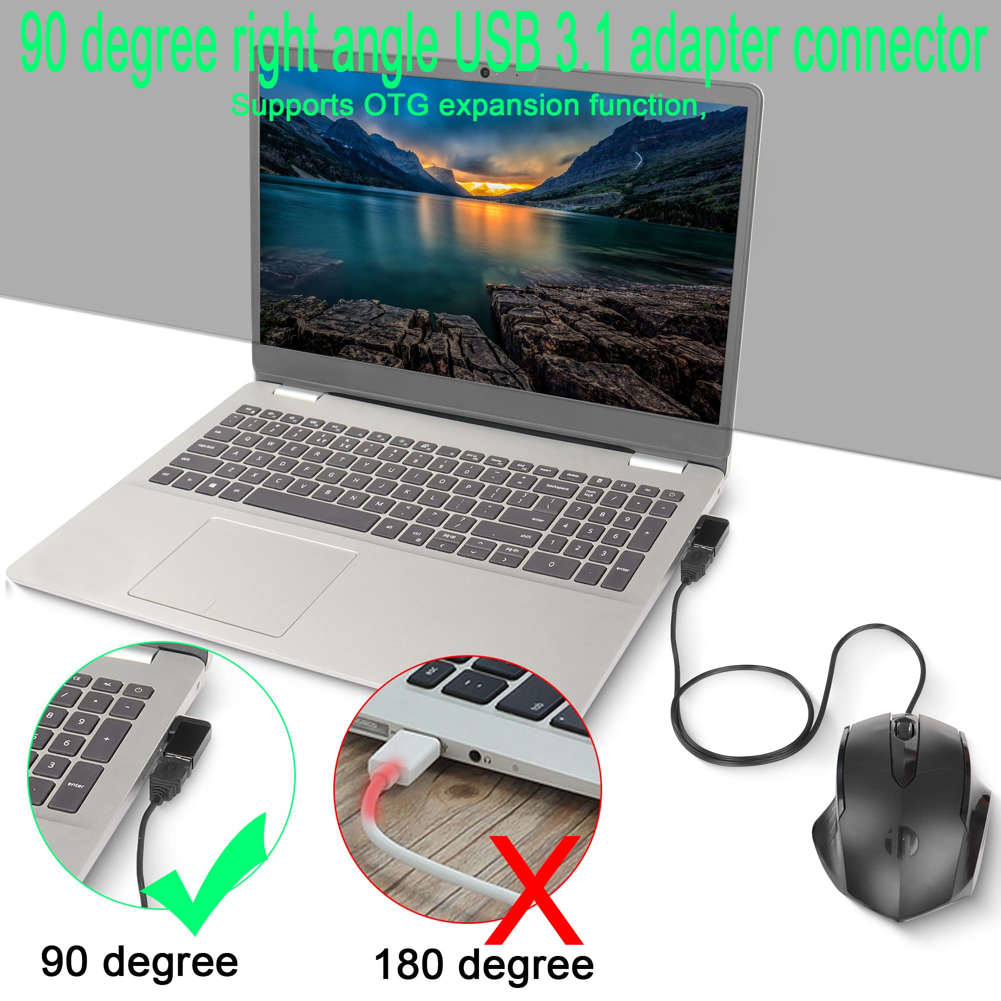 Qianrenon 90�Angle Usb 3.1 Adapter 10Gbps Usb 3.1 Male To Female Right Angle Connector Usb A 3.1 L Angle Converter Coupler, Support Data Transfer Otg 3A Charging, 2Pcs(Right Angle Side Bend)