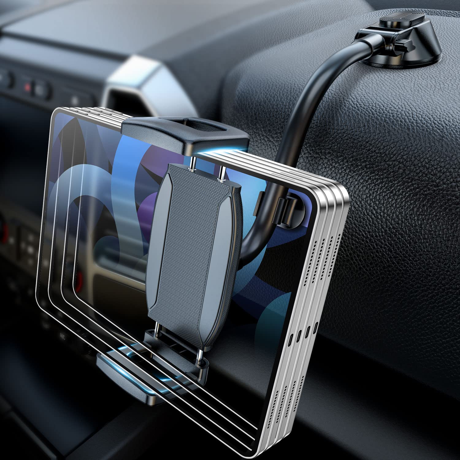 Esamcore Tablet Holder For Car, 1.57' Extra Deep Clamp For Ipad Holder For Car Dashboard Gooseneck Ipad Car Mount Car Tablet Holder Windshield Suction Cup Mount For 6' 11' Tablet