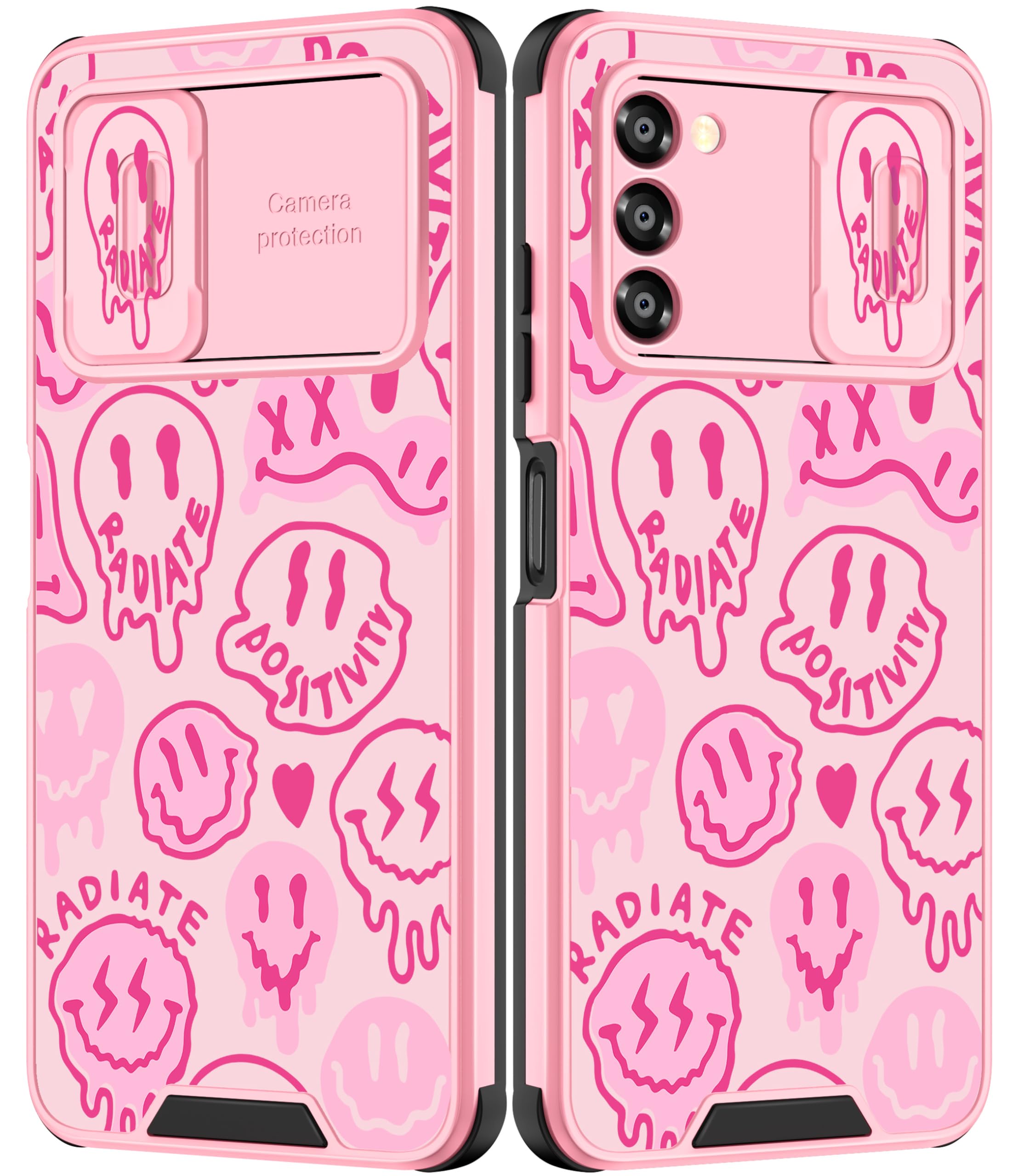 Goocrux For Samsung Galaxy A03S Case Smiley Face For Girls Women Kawaii Cute Pink Girly Phone Cover Preppy Smile Unique Design A