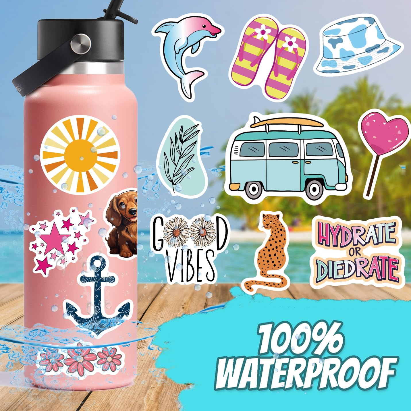 300 Pcs Preppy Stickers, Summer Stickers For Water Bottles Girls, Laptop Accessory Waterproof, Cute Decals For Phone Waterbottle