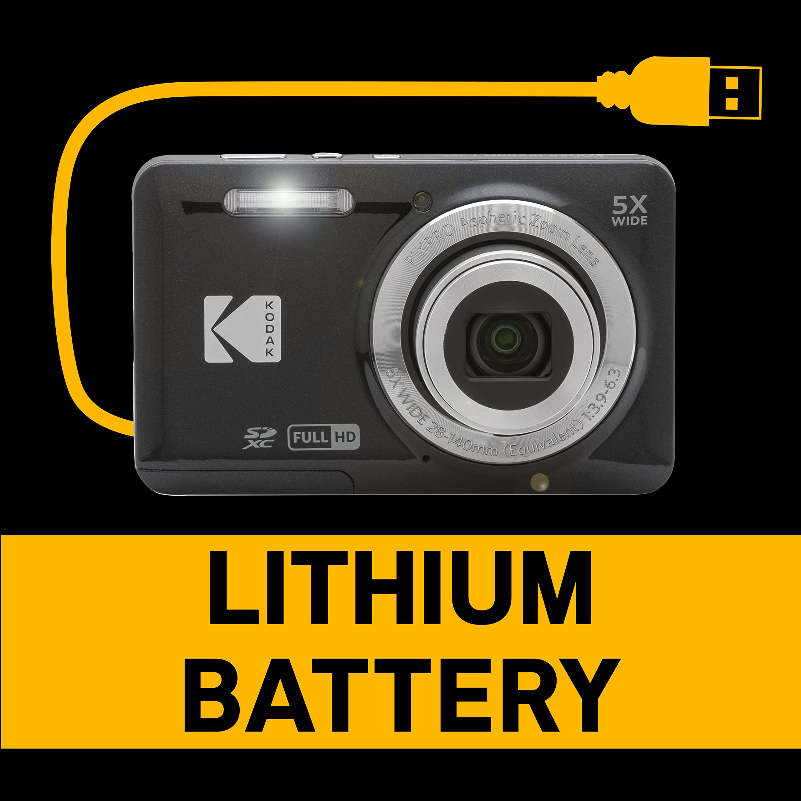 Kodak Pixpro Fz55-Bk 16Mp Cmos Sensor Digital Camera 5X Optical Zoom 28Mm Wide Angle 1080P Full Hd Video 2.7 Lcd Vlogging Camera