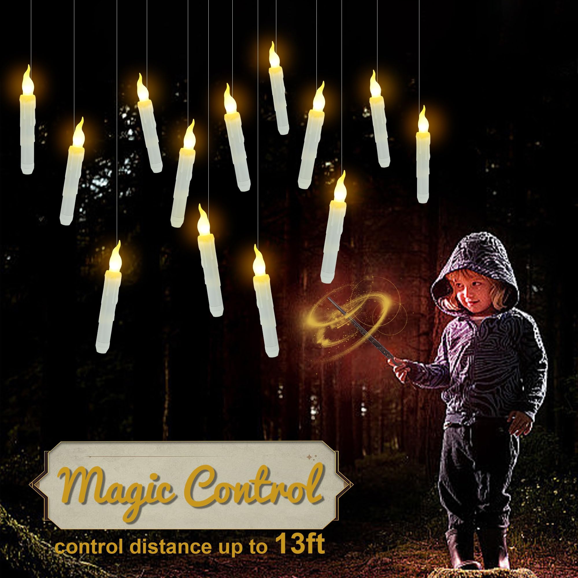 Treewoll Halloween Decorations, 12Pcs Floating Candles With Wand Remote, 6.7'' L Battery Operated Flickering Flameless Candles W