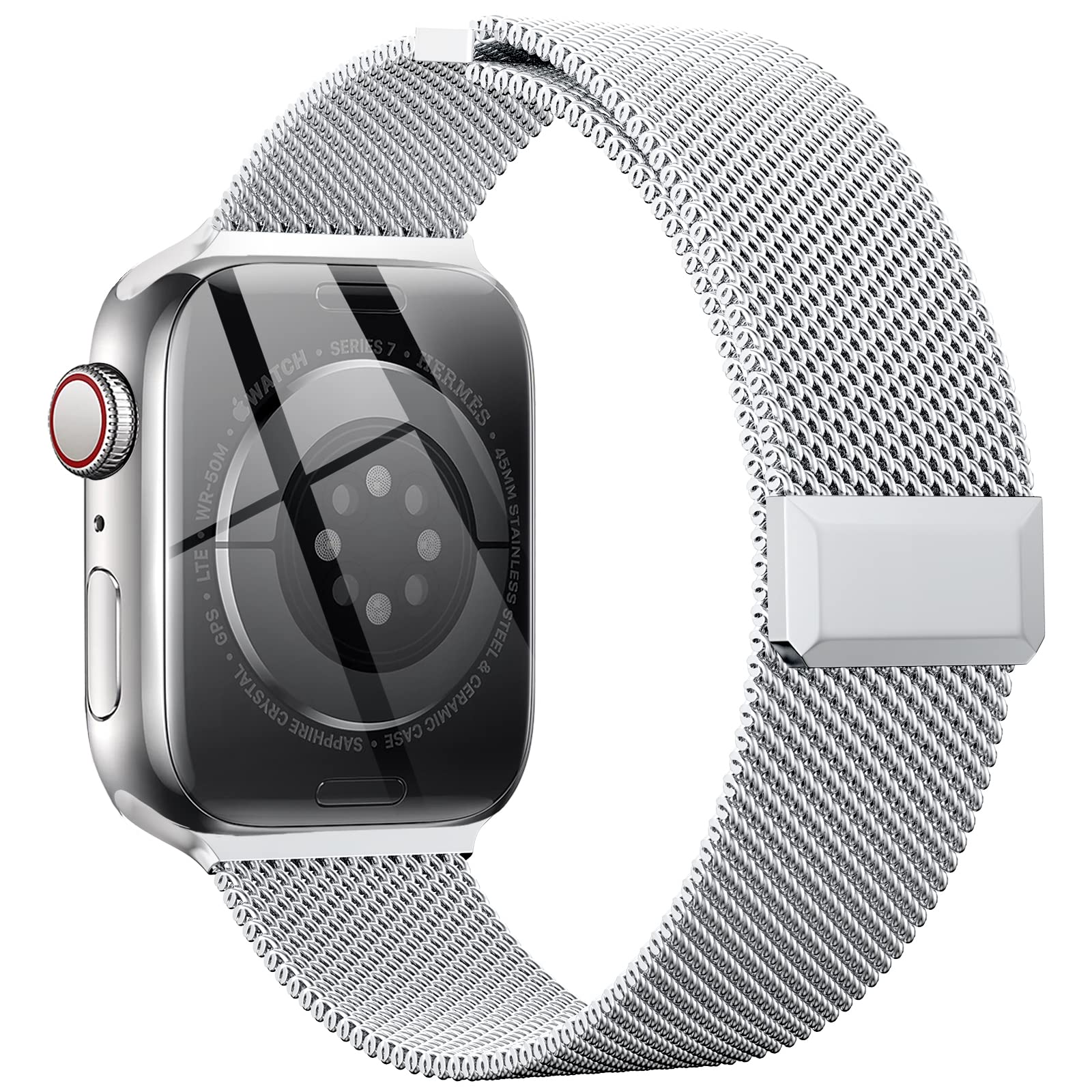 Epuly Compatible With Apple Watch Band 44Mm 45Mm 46Mm(Series 10) 49Mm,Stainless Steel Mesh Loop Magnetic Clasp For Iwatch Ultra