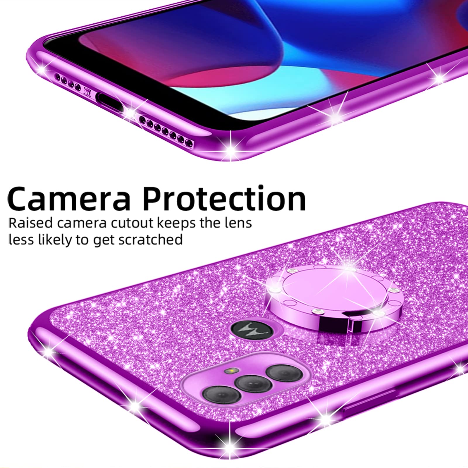 Phone Case For Moto G Pure, Nancheng Motorola G Power 2022 Case Cute Luxury Soft Tpu Glitter Cover For Girls Women With Ring Kic