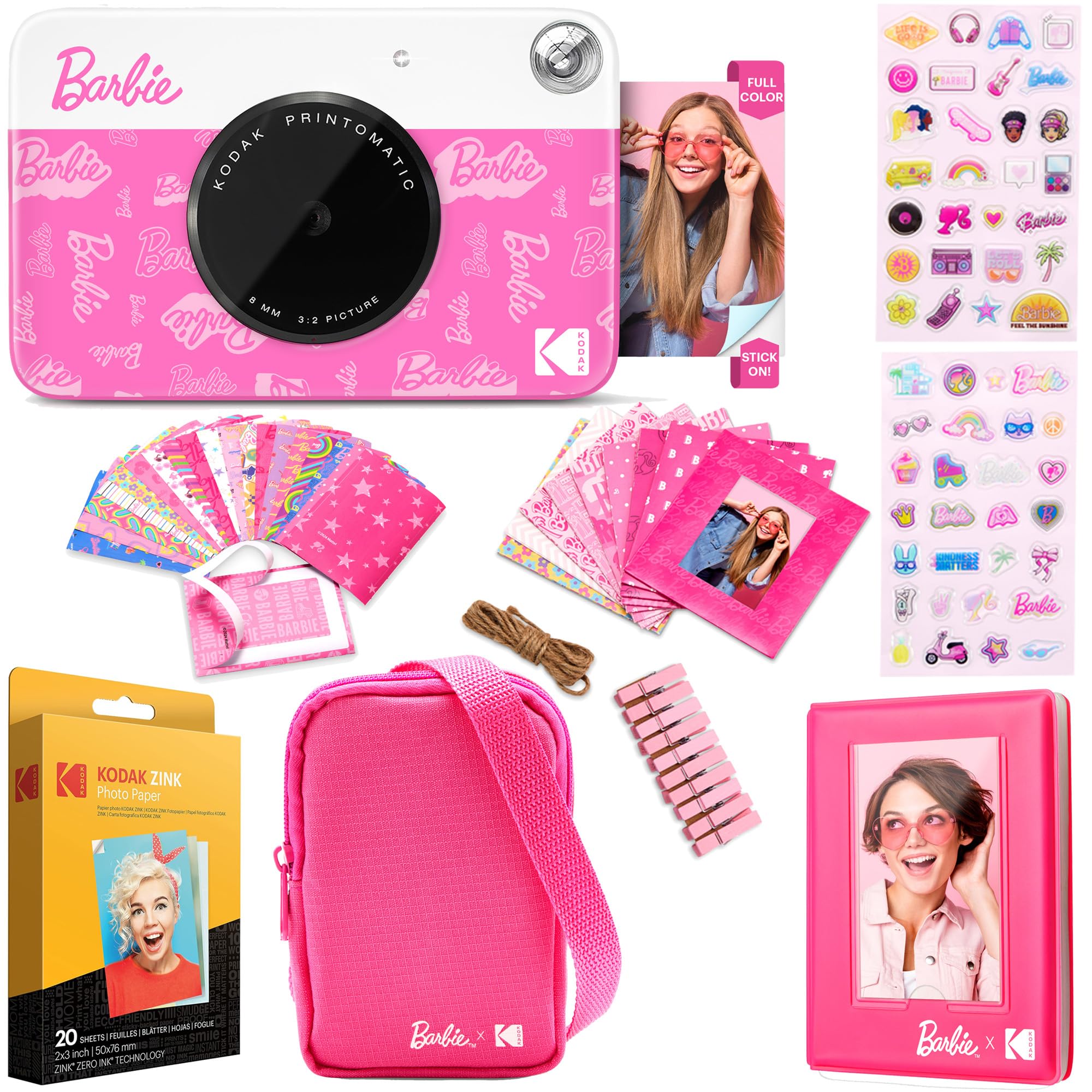 Kodak X Barbie Printomatic Full Color Instant Print Digital Camera Barbie Gift Bundle (Signature Style)+ Barbie Case, Photo Albu
