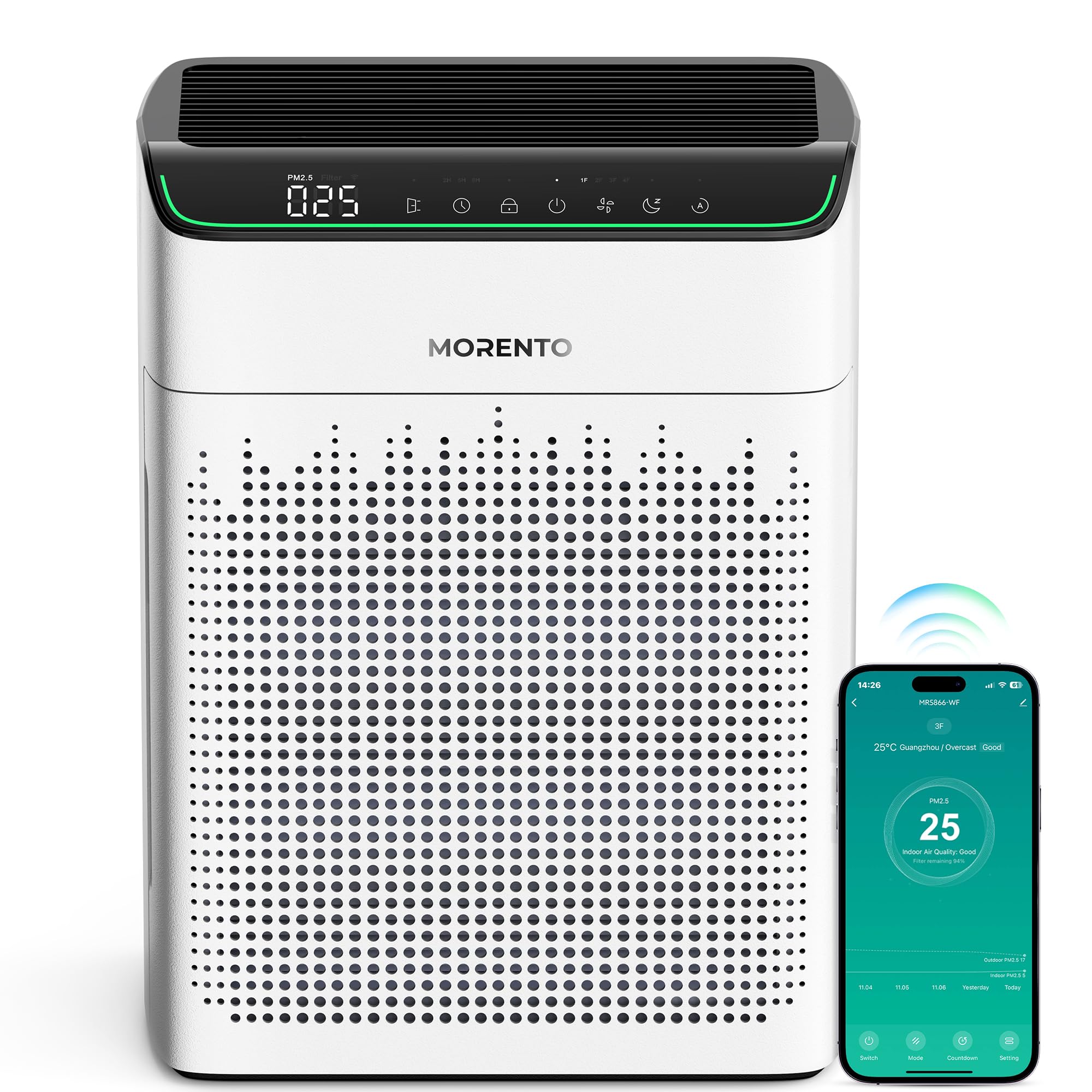 Morento Air Purifiers For Home Large Room Up To 1290 Ft With Pm 2.5 Air Quality Monitor, Wi Fi And Alexa Compatible, Hepa Auto M