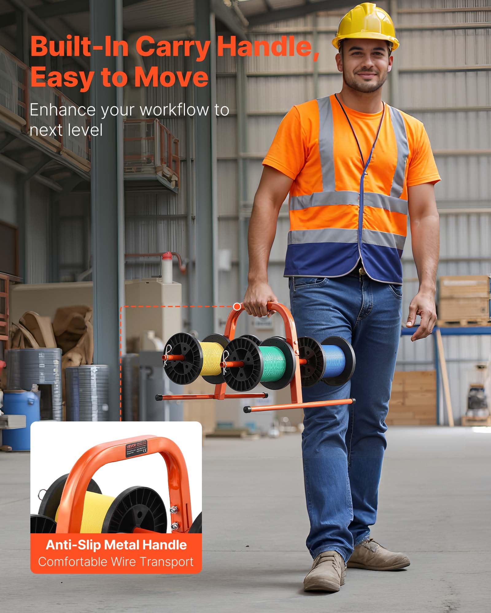 Vevor Wire Spool Rack, 100 Lbs Capacity, Smart Hand Caddy, Heavy-Duty Steel Wire Dispenser Holder For Up To 8 Spools, Max 9.45 I