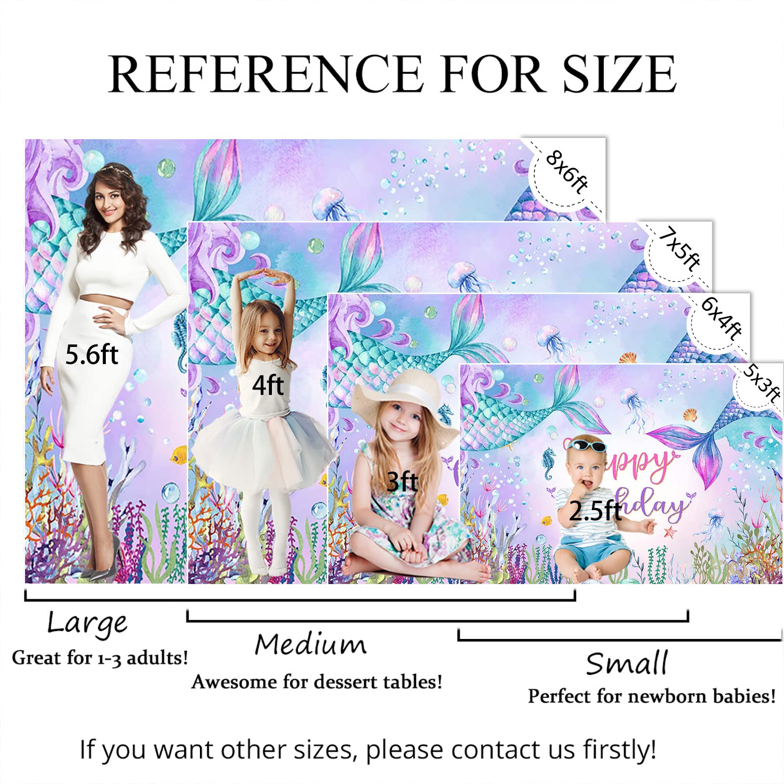 Mocsicka Mermaid Birthday Backdrop Under The Sea Birthday Party Decoration For Girl Blue Purple Mermaid Tails Photography Backgr