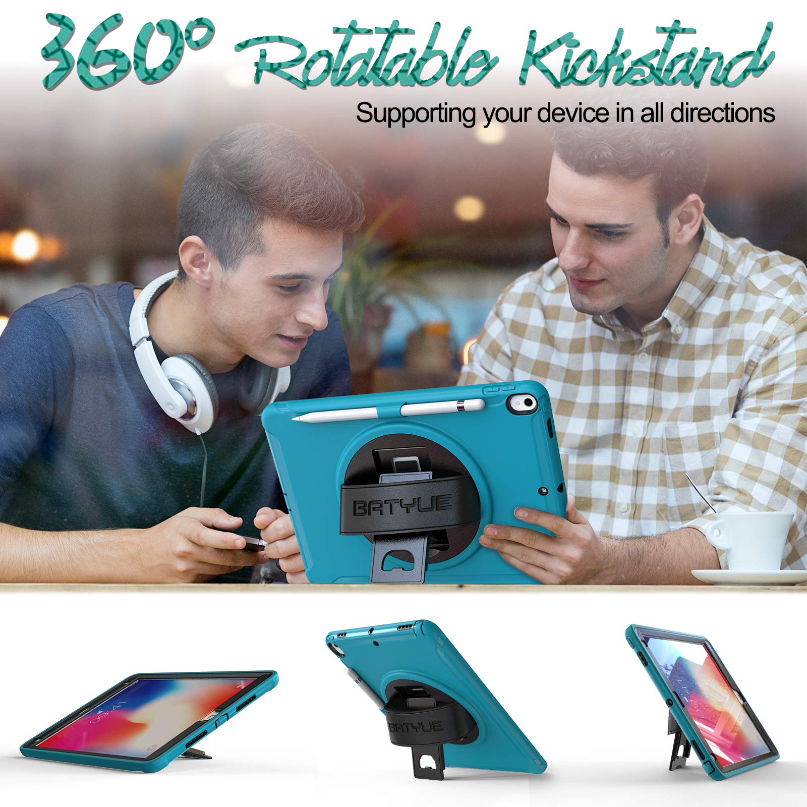 Batyue Ipad Pro 10.5 Case 2017/ Ipad Air 3Rd Generation Case 2019, Full Body Shockproof Rugged Case With 360 Swivel Kickstand/Le