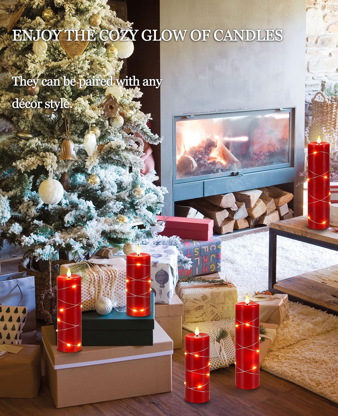 Kiexung Red Flameless Candle Fairy String Light, Water Drop Flame, Advanced Led Flame Simulation With Remote And Timed Candles,