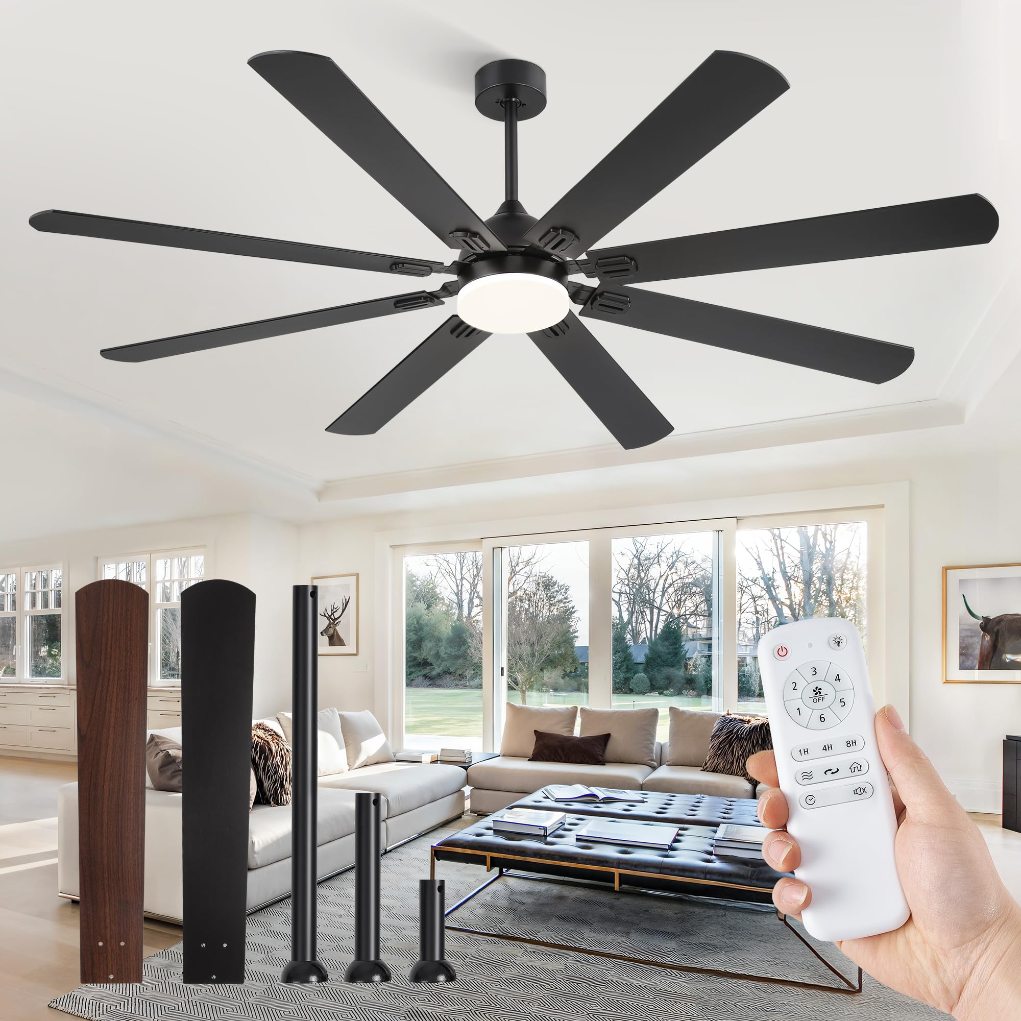 Fanbulous 72 Inch Ceiling Fans With Lights, Black Modern Ceiling Fan With Remote,Large Farmhouse Indoor & Outdoor Ceiling Fan Wi