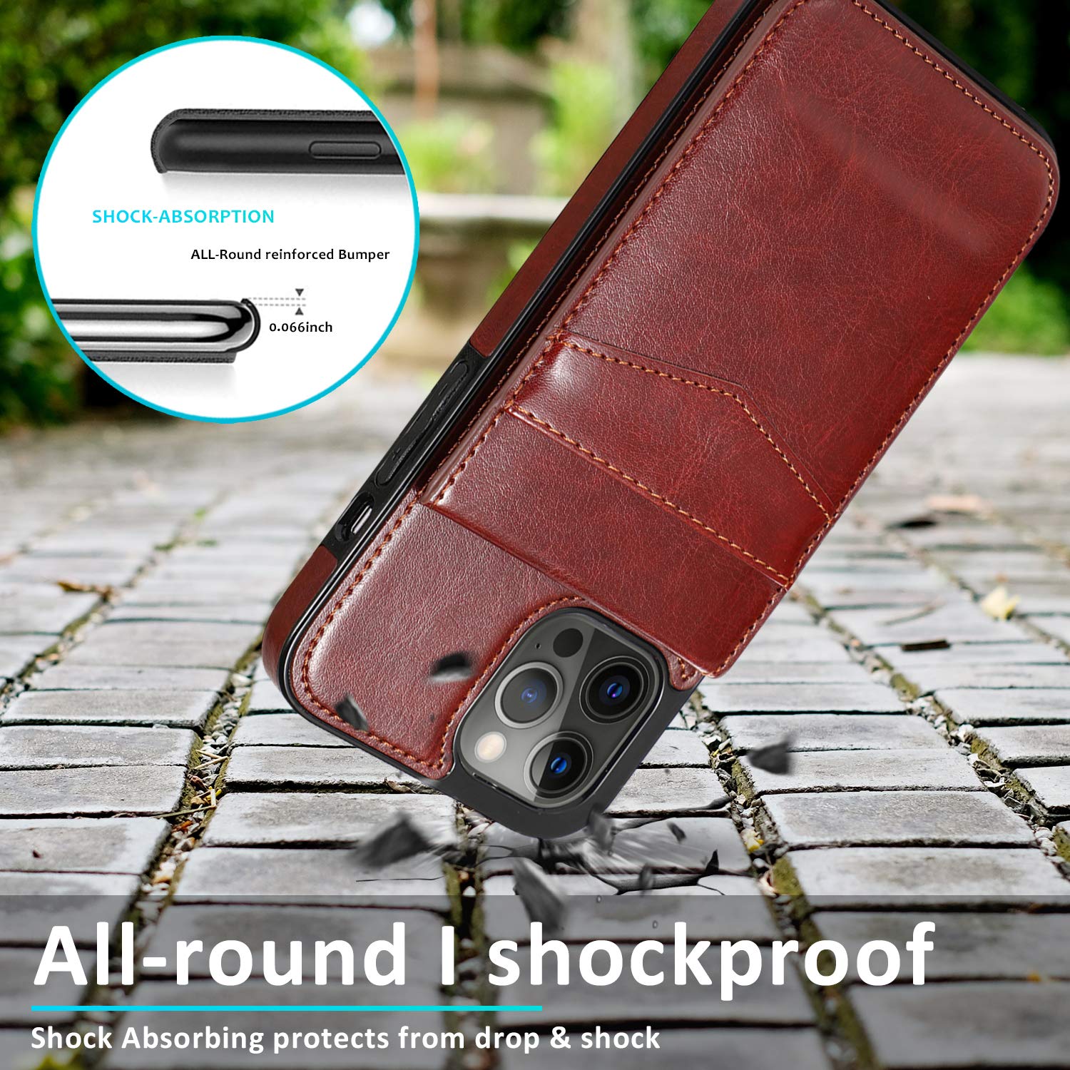 Seabaras Leather Wallet Case For Iphone 12 Wallet Case And Iphone 12 Pro Wallet Case With Credit Card Holder 6.1 Inch (Sepia Bro