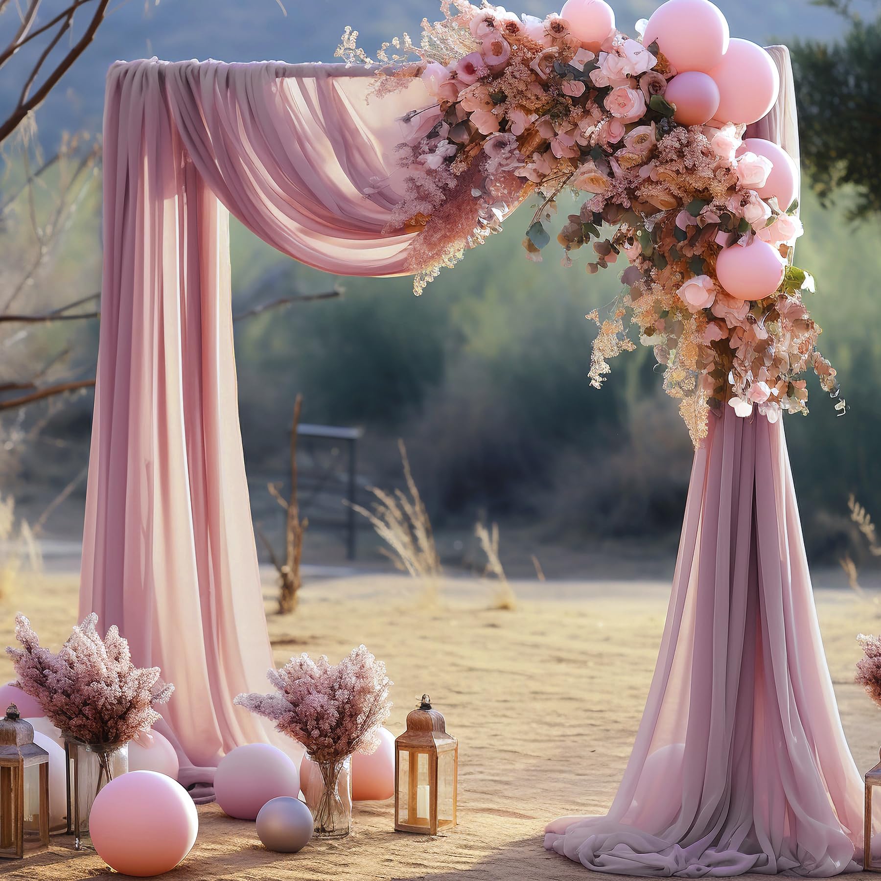 Wedding Arch Draping Fabric, 2 Panels 28'' X 19Ft Dusty Rose Wedding Arch Drapes Sheer Backdrop Curtain For Wedding Ceremony Par